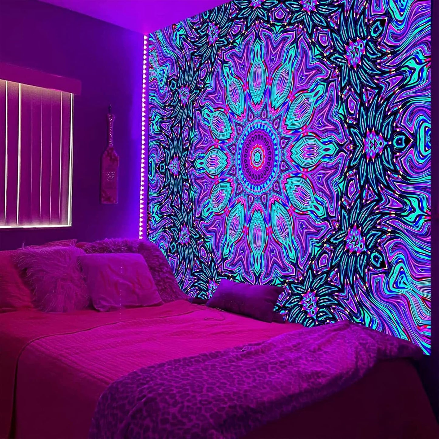 PSYHILAR Blacklight Mandala Tapestry for Bedroom, Psychedelic Black Light Posters for Adults and Teens, Neon UV Reactive Aesthetic Bohemian Art Wall Hanging Decor (40 x 30 Inches)