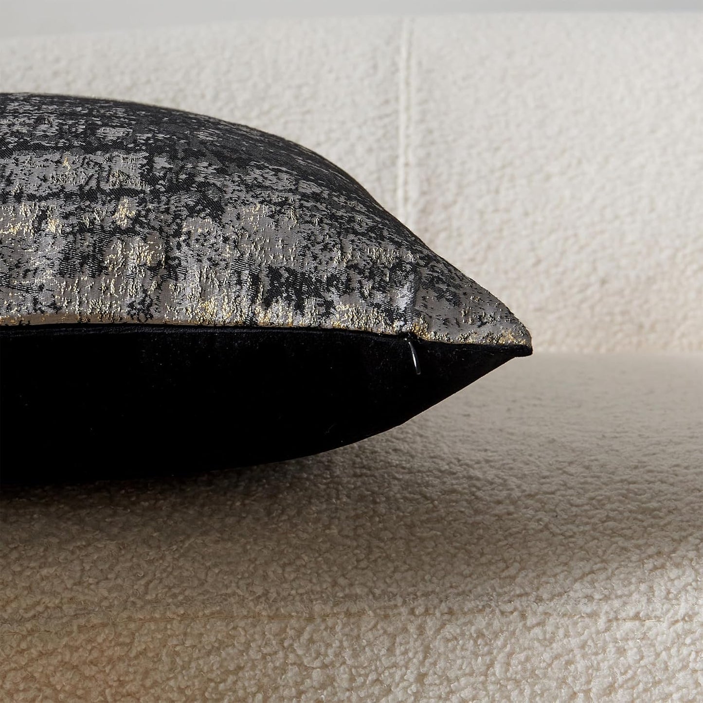 THE-TINOART Charcoal Gray & Black Pillow Cover 18x18 - Gold Embroidered Luxury Jacquard, Modern Reversible Throw Pillow Cover for Sofa/Bed, Velvet Backing