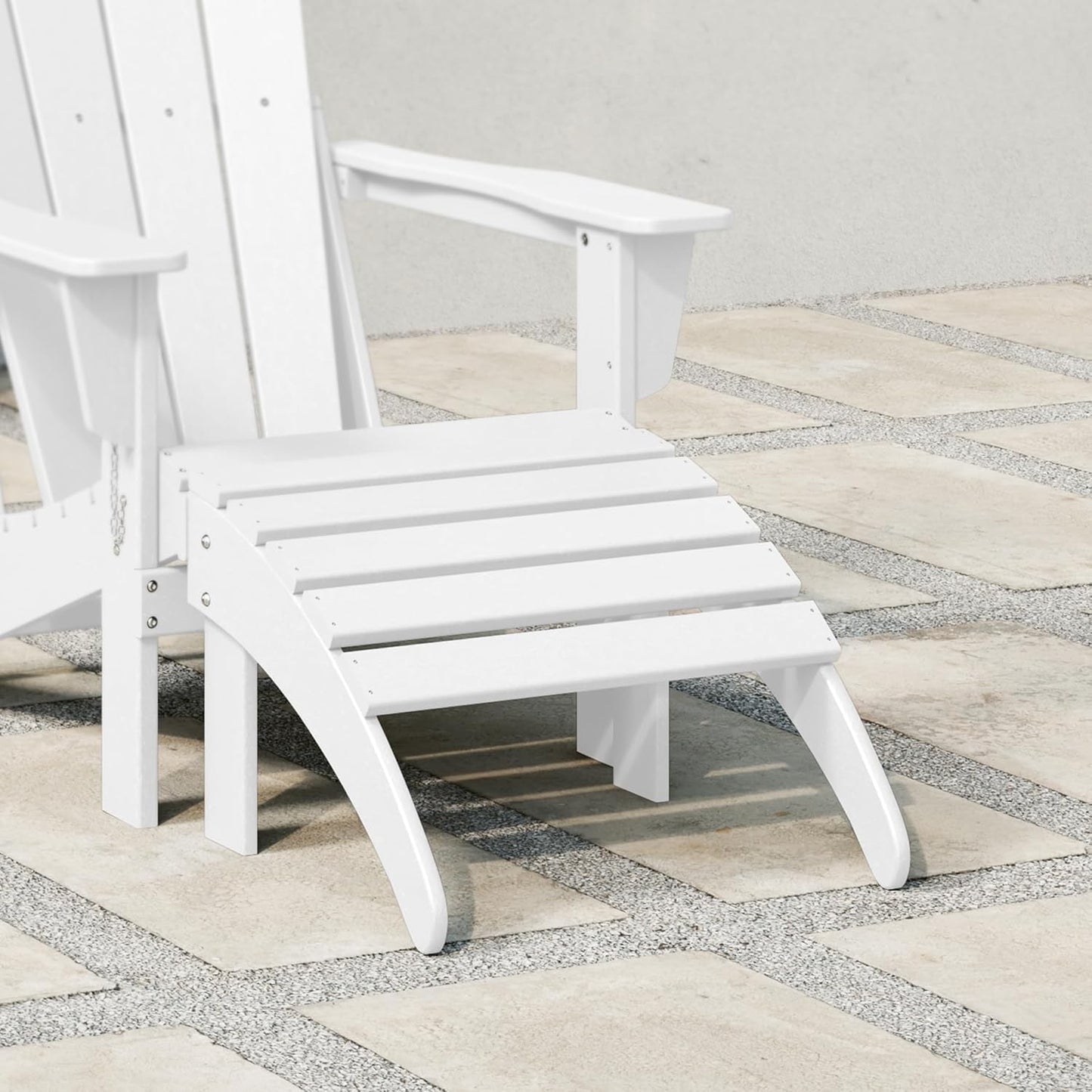 WestinTrends Outdoor Ottoman, Patio Adirondack Ottoman Foot Rest, All Weather Poly Lumber Folding Foot Stool for Adirondack Chair, Widely Used for Outside Porch Pool Lawn Backyard, White