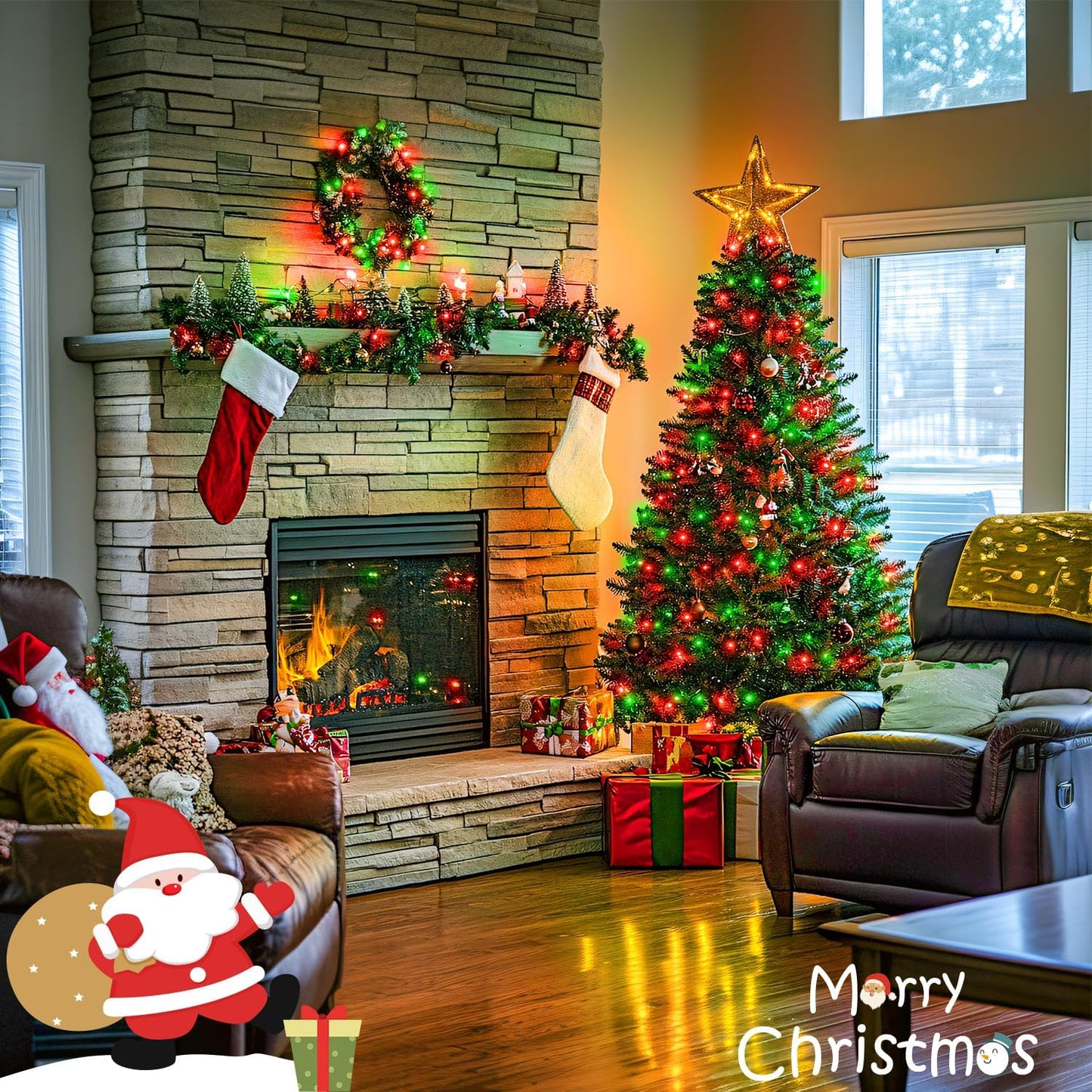 JMEXSUSS Connectable Red and Green Christmas Lights, 8 Modes 100 LED Twinkle String Lights Indoor, Clear Wire Plug-in String Lights Outdoor Waterproof