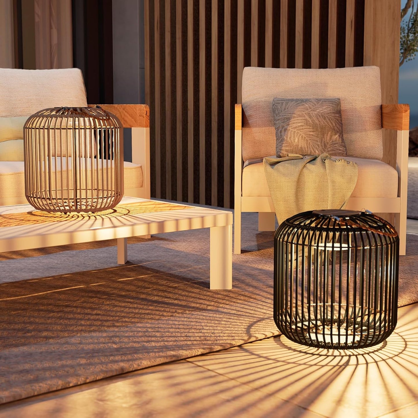 Solar Yard 2-Pack Outdoor Solar Lamp, Water-Resistant Lights for Outside Hanging Lantern Table Lamp Lights Decoration for Garden, Yard, Patio, Porch, Trees, Pathway, Black and Natural