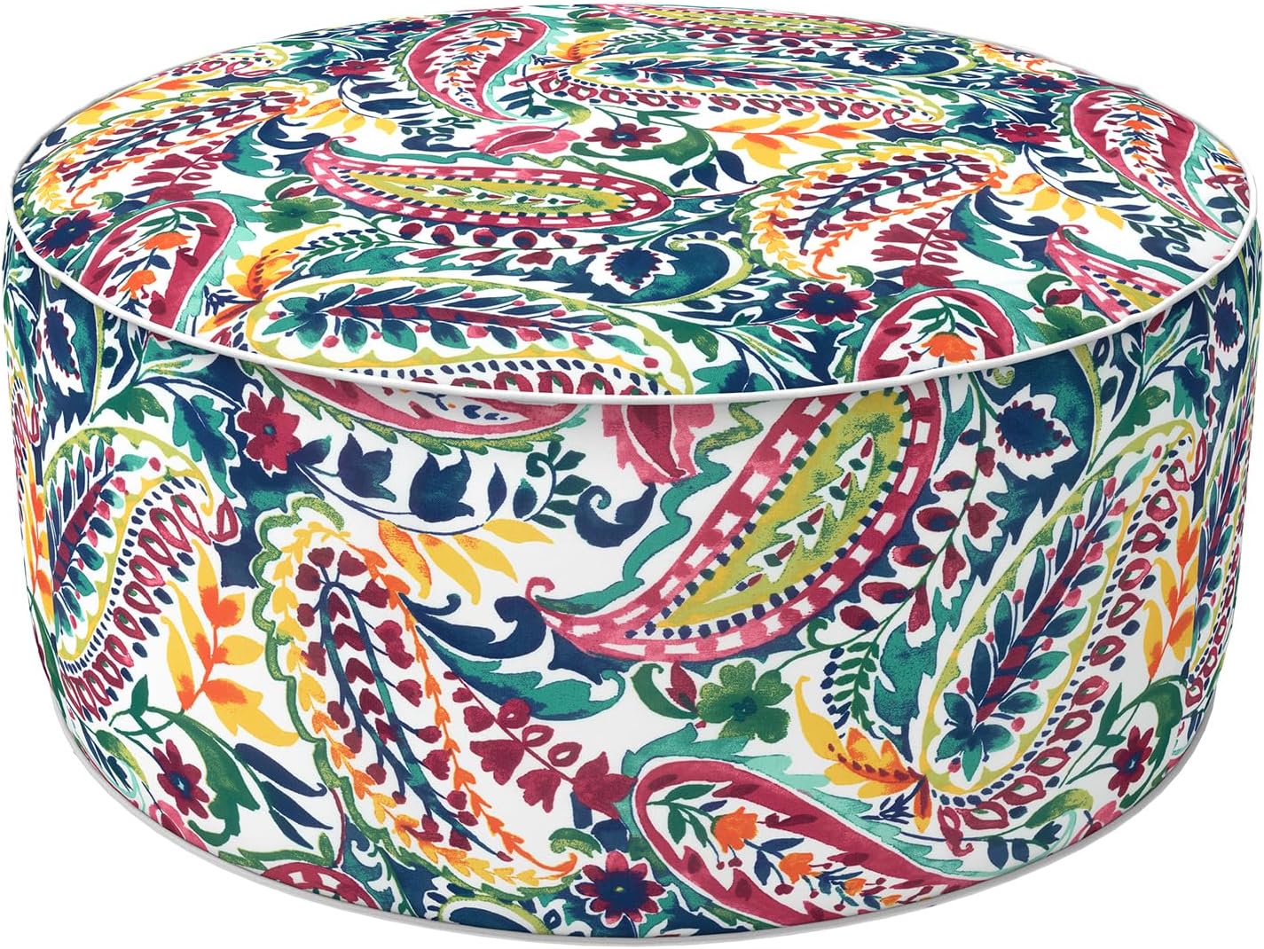 LVTXIII Indoor/Outdoor Inflatable Ottoman, D31 x H14 Inch Large Round Ottoman, All Weather Foot Rest Stool, Portable Footrest for Patio, Garden, Camping and Home - Vigour Paisley