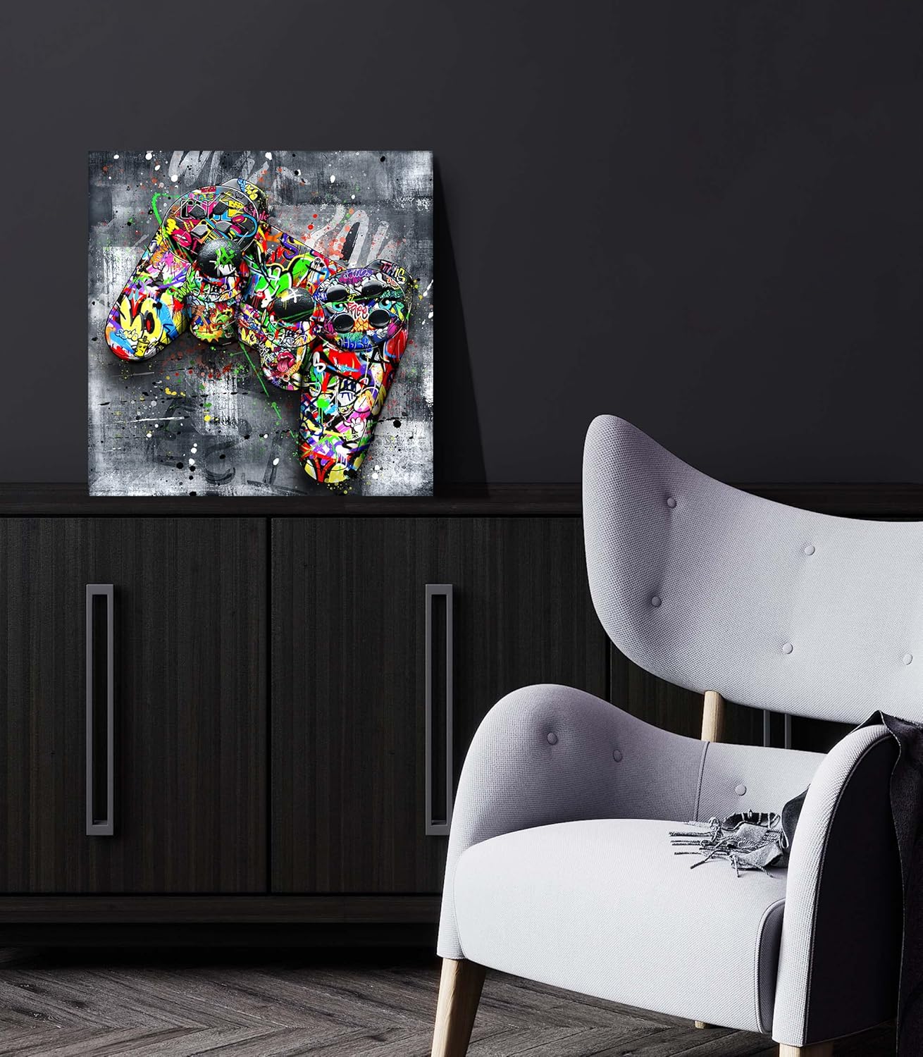 JKWALL77 Graffiti Gaming Wall-Art For Living Room Large Size - Room Decor For Teen Boys - Abstract Canvas Wall Art Ready To Hang Size 30" x 30"