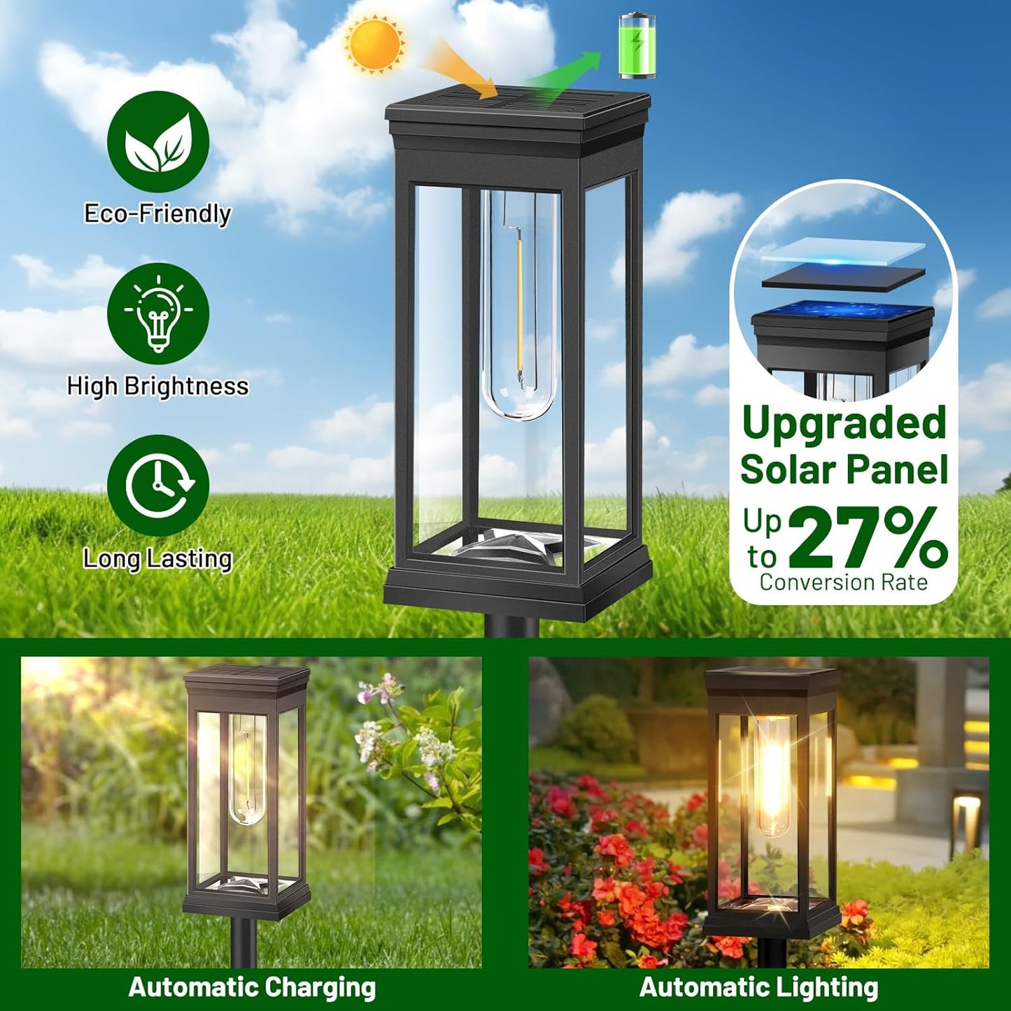BesLowe 【Upgraded】 Solar Pathway Lights Outdoor, 6-Pack Large LED Solar Light Outdoor Waterproof, Super Bright Outside Lights for Yard, Sun-Powered Landscape Lighting for Garden Walkway, Warm White