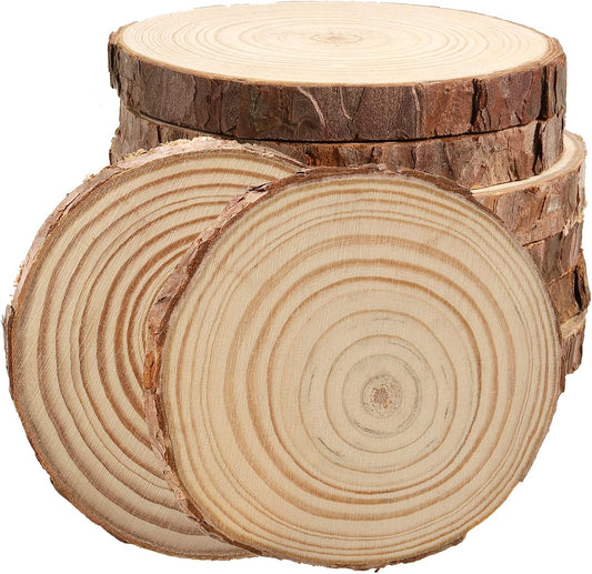 JOIKIT 8 PCS 6-7 Inches Natural Wood Slices, 3/4 Inch Thick Unfinished Wooden Circles with Bark, Round Log Discs Wood Rounds for Crafts, DIY Painting, Christmas Ornaments, Wedding Decorations