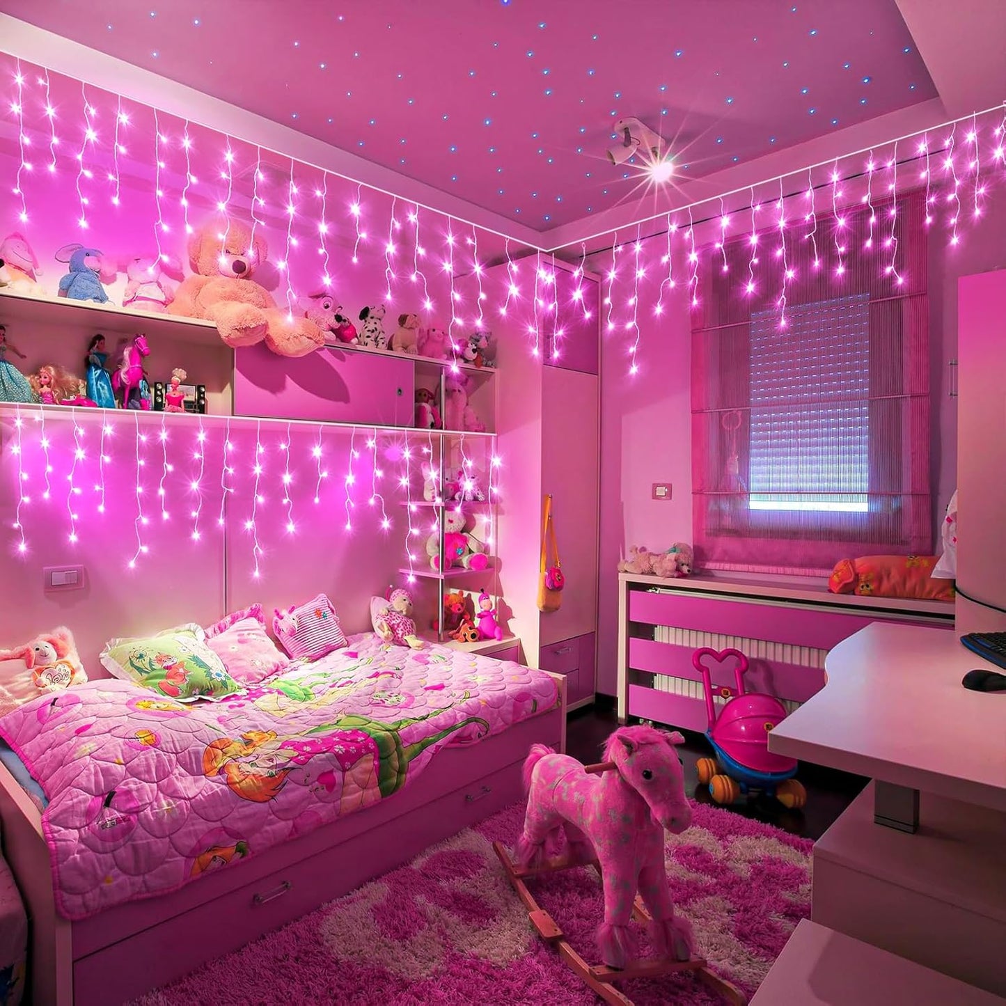 Icicle Christmas Lights Outdoor 33ft 400 LED Pink Christmas Lights for Outside 8 Modes with 75 Drops, Waterproof Icicle Light Plug in for Indoor Party House Christmas Decorations