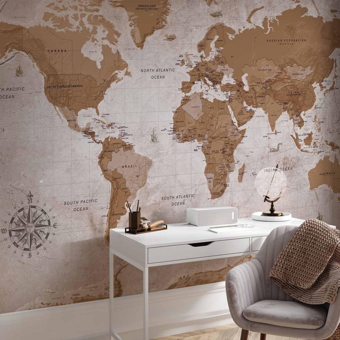 artgeist Premium Wall Mural World Map 118x83 in - XXL Non-Woven Wallpaper Fleece Wall Decor Photo Print Picture Image Design Home Map of The World k-A-0108-a-a