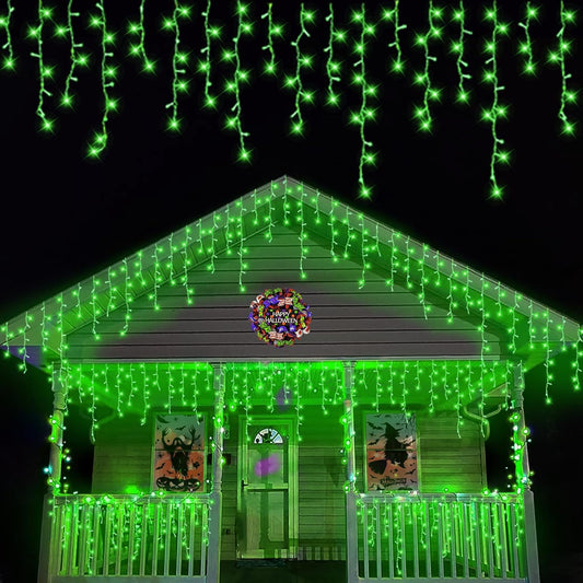 YEGUO 33ft 400 LED Green Icicle Halloween Lights Outdoor Waterproof, 80 Drops Icicle Light Connectable, 8 Modes Icicle String Lights with Memory