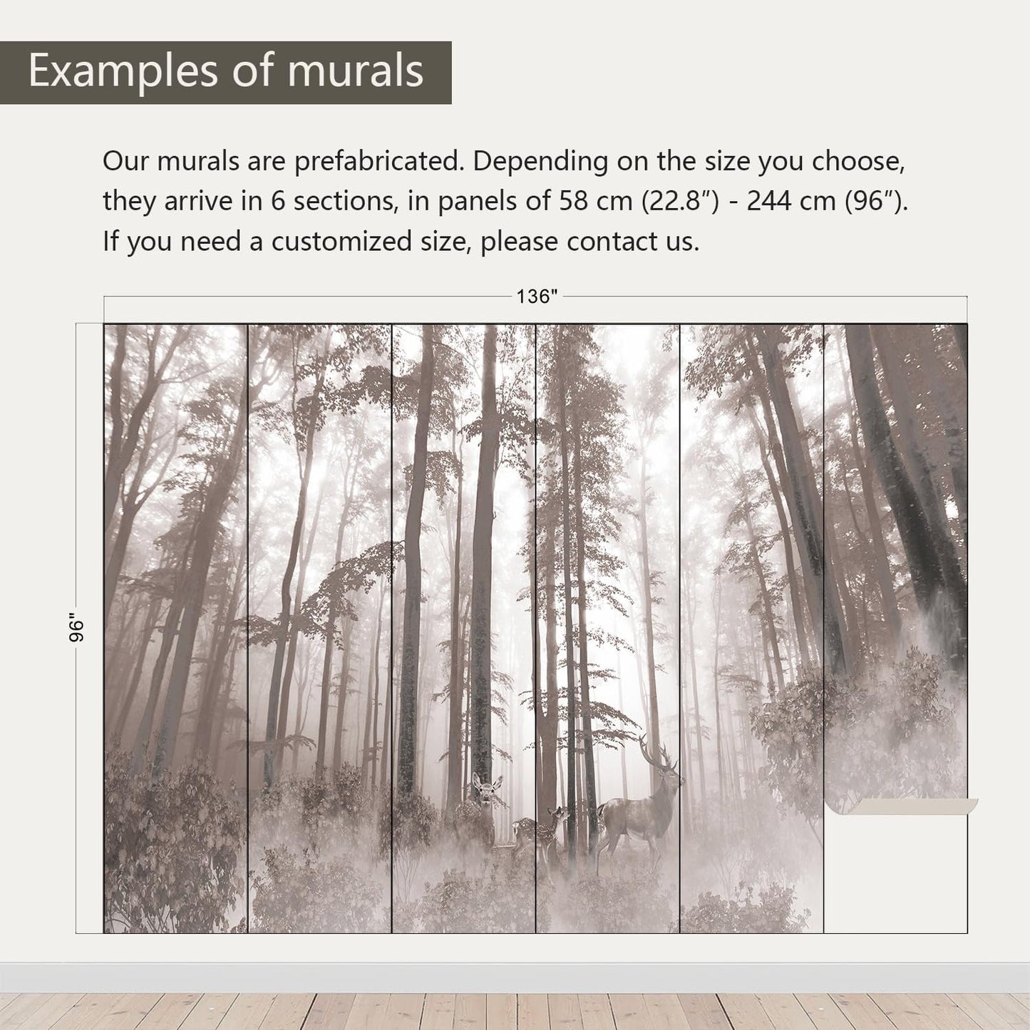 AFZEVEB-Forest Wallpaper Vintage Trees with Deer Wall murals for Bedroom 136"x96" (Not Peel and Stick)