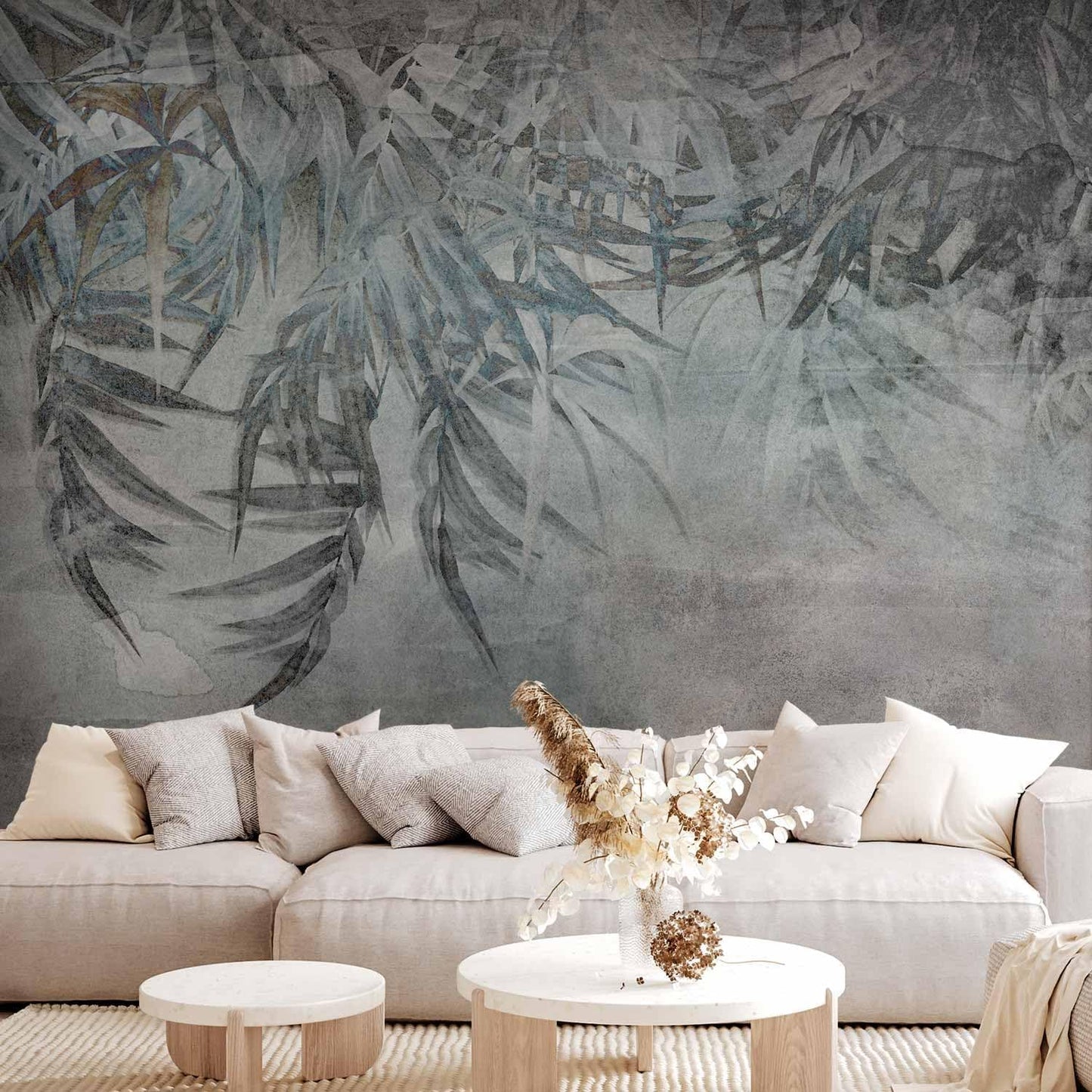 artgeist Wall Mural Leaves 79x55 in - XXL Non-Woven Wallpaper Fleece Wall Decor Photo Print Picture Image Design Palm Leaves Concrete Nature Grey b-C-10103-a-a