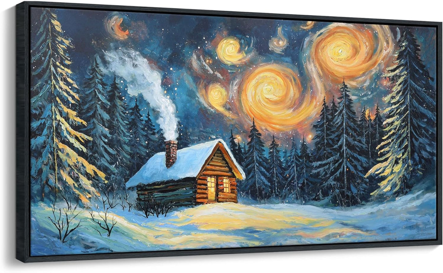 QZQCBLC Large Landscape Wall Art, Farmhouse Cabin Forest Gallery Pictures Abstract Winter Rustic Painting Framed Artwork for Living room Bedroom kitchen Home Office Decor 29x58 IN