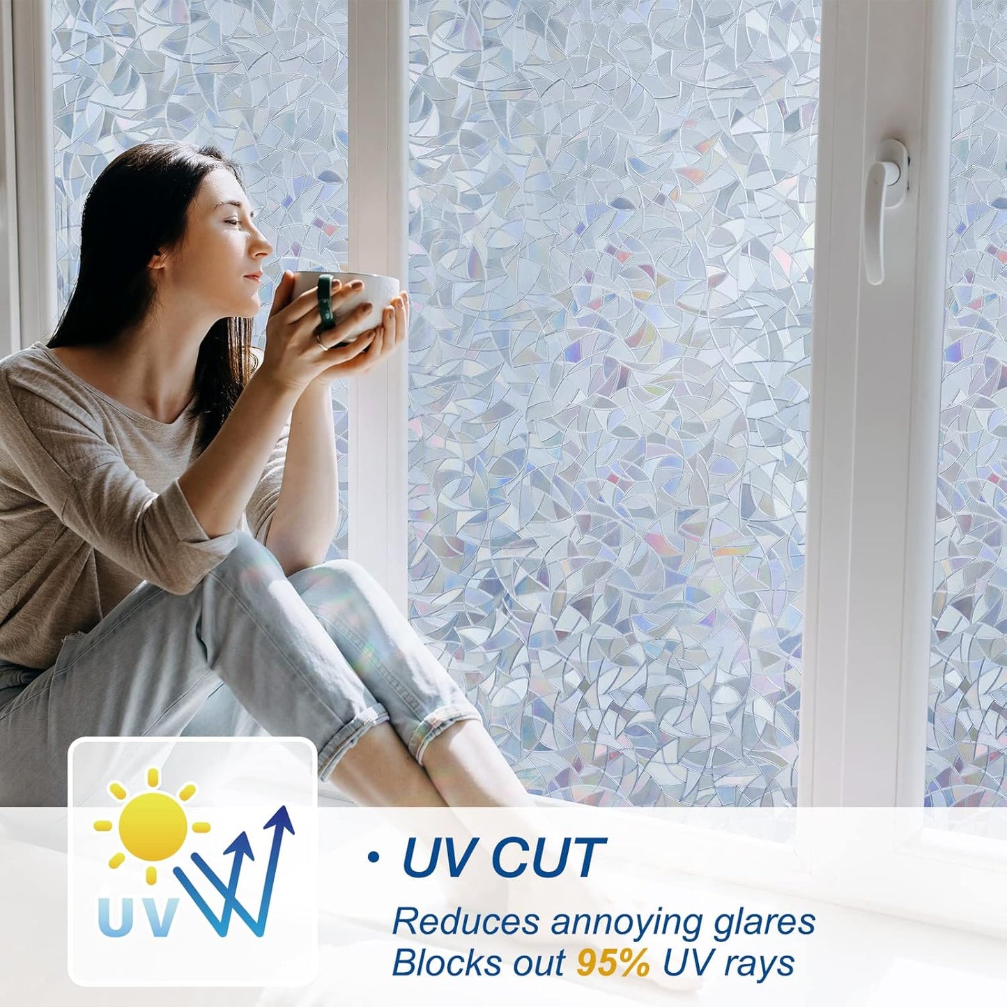 DOWELL One Way Window Film Daytime Privacy, Static Cling Window Tinting Film for Home, Decorative Stained Glass Stickers Heat Control Door Decal Clings, Grayish Silver, 23.6x118 inches