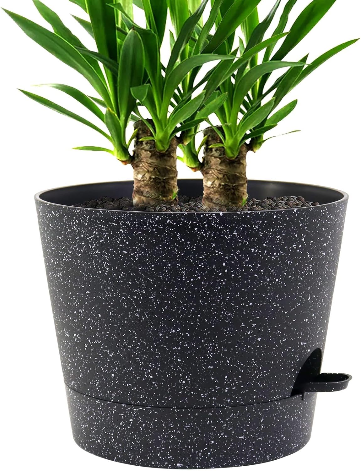 Self Watering Pots for Indoor Plants,12 inch Planters with Drainage Holes Plastic Flower Pots with Deep Reservoir, Black Speckles