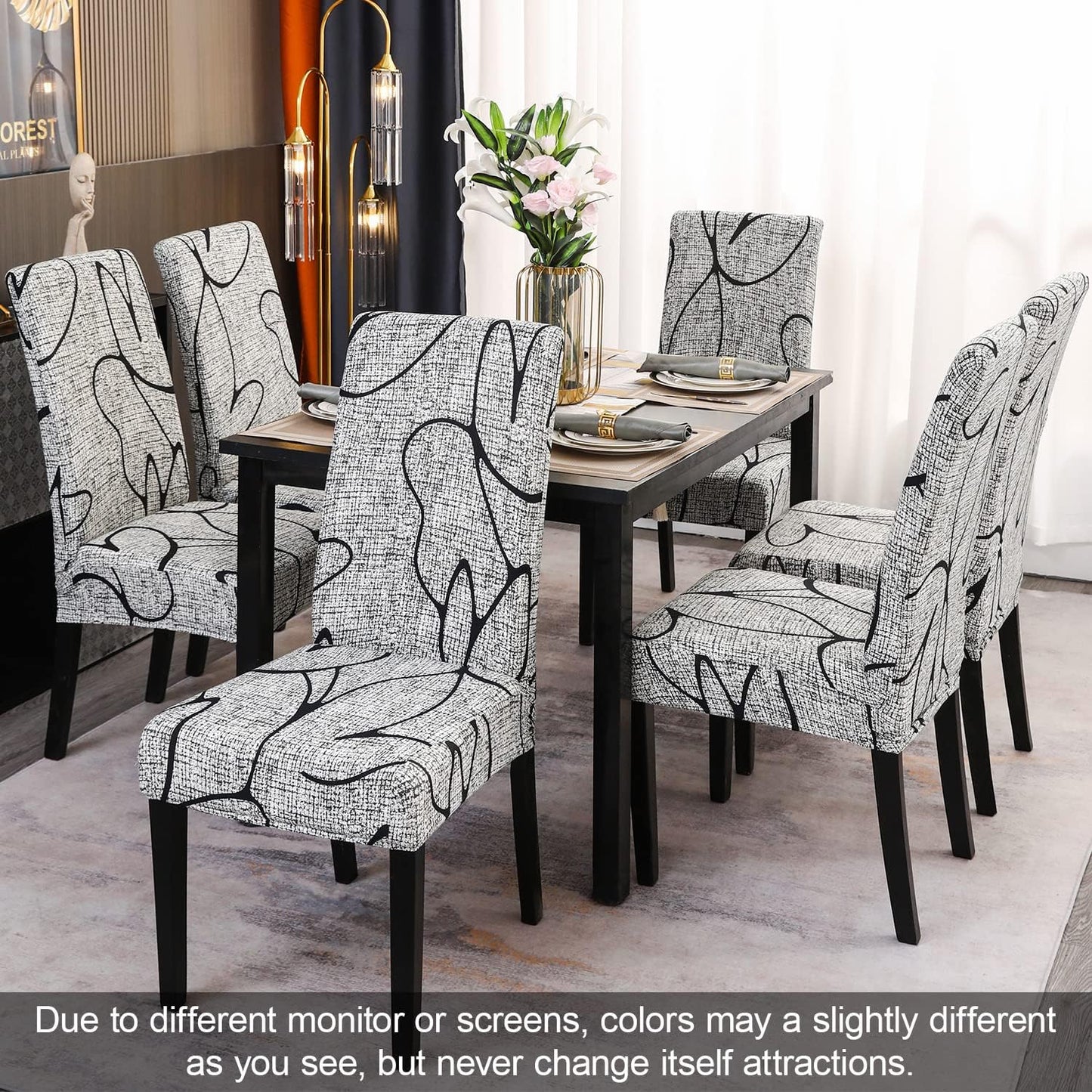 JQinHome Pattern Chair Covers for Dining Room Set of 4, High Stretch Removable Washable Parsons Chair Slipcover for Home Party Hotel Wedding Ceremony (4PCS, Lotus Gray)