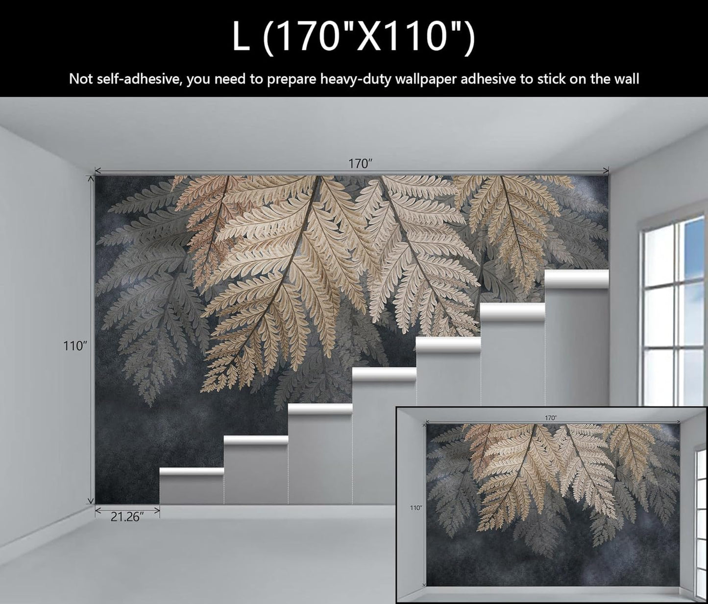WFBHUA-Vintage Botanical Leaf Wallpaper Mural Dark Plant Leaves Wall Murals Decor for Living Room Bedroom(Not Peel and Stick)