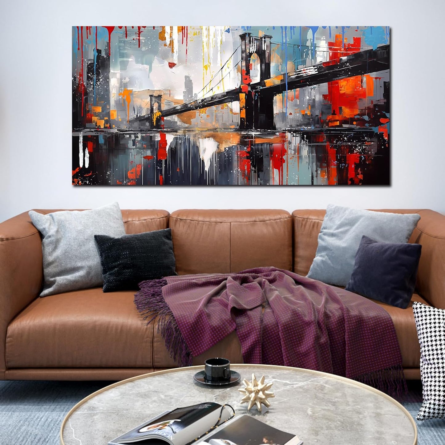 Zoyotago Large Canvas Wall Art The Golden Gate Bridge Picture Graffiti Prints Ready to Hang for Living Room Bedroom Office Modern Home Decor Size 24x48