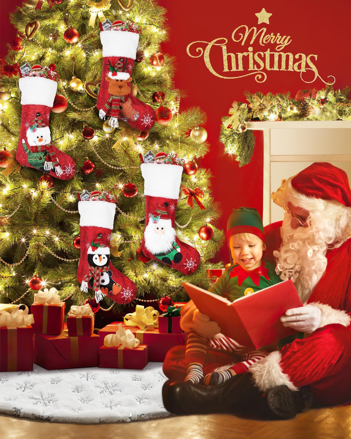 COOLWUFAN 36 Inches Christmas Tree Skirt for Xmas Tree Holiday Party Decorations White Plush Silver Sequin Snowflake (Silver)