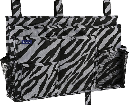 Surblue Bedside Caddy Hanging Organizer Storage Bag Pocket for Bunk, Hospital, College Dorm Rooms, Baby Bed Rails, Camp - 8 Pockets (Large, Zebra)