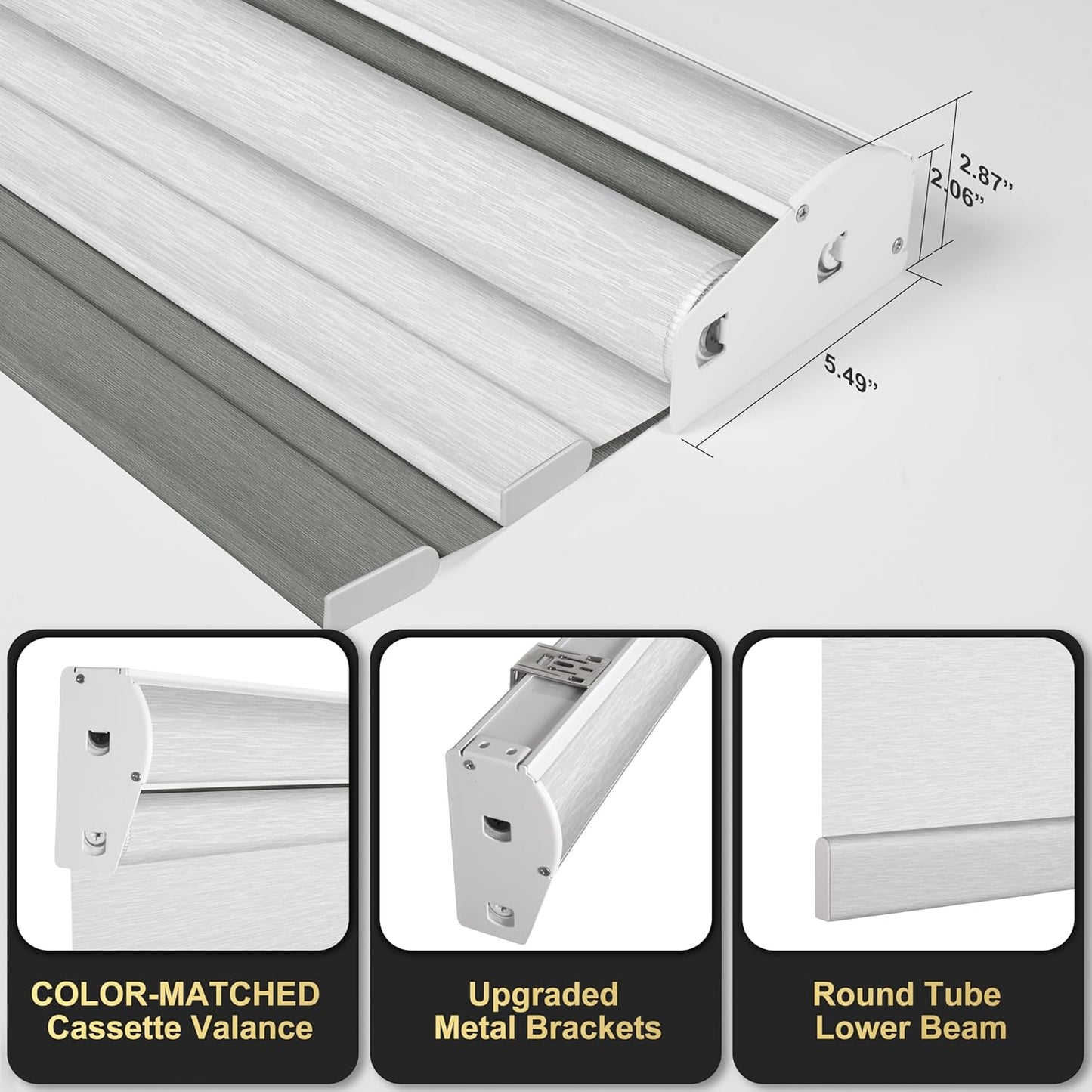 BERISSA Cordless Dual Roller Shades with Cassette Valance,Double Window Shades Blackout and Light Filtering Shades,Day and Night Roller Shades for Home Office Door.Grey and White.62 W x 80" H