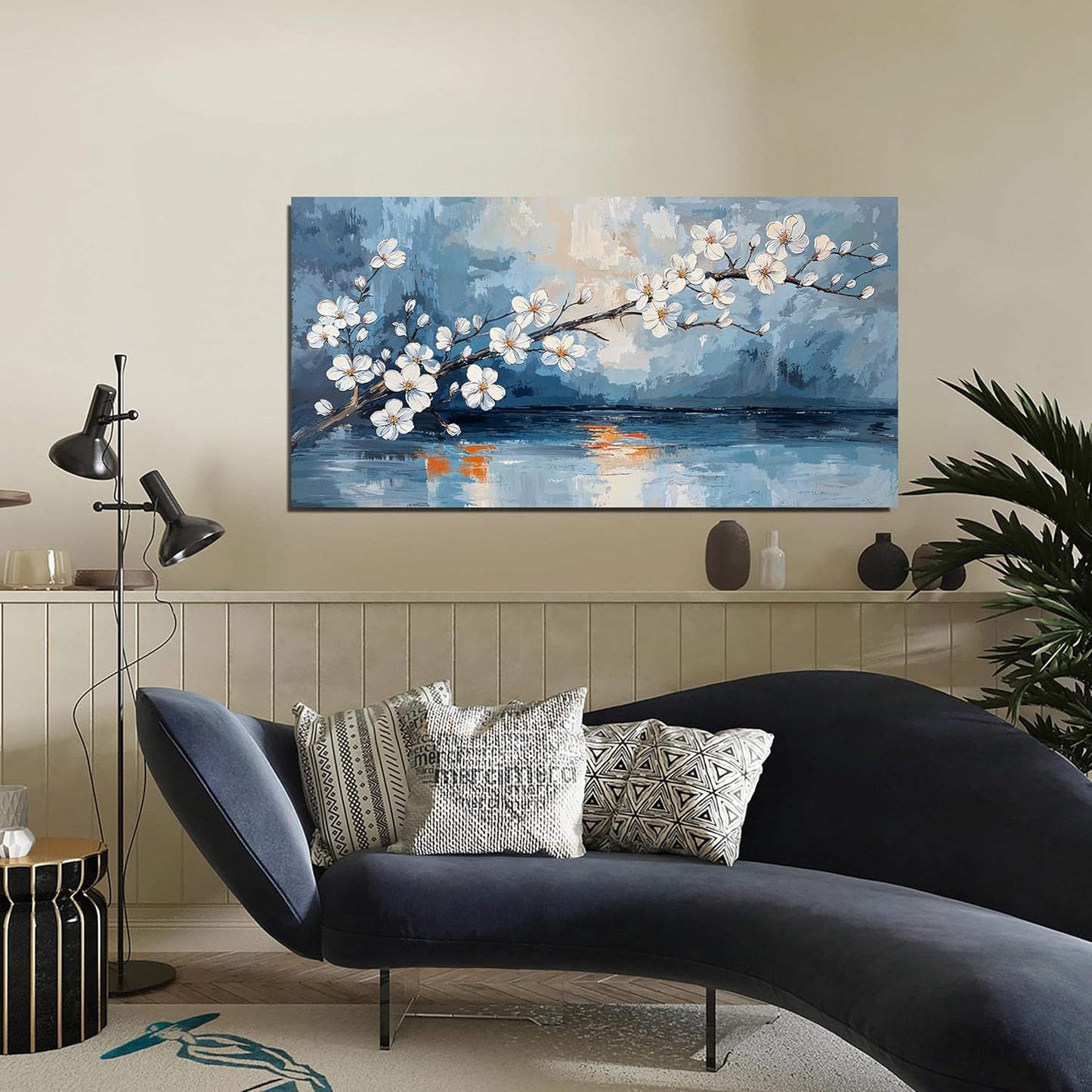 Canvas Wall Art Decor Vintage Coastal Wall Art Decorations White Flower Wall Art Prints Wall Art Pictures for Living Room Canvas Art Wall Decor Sunset Artwork for Walls Bedroom Office Decor 20" X 40"