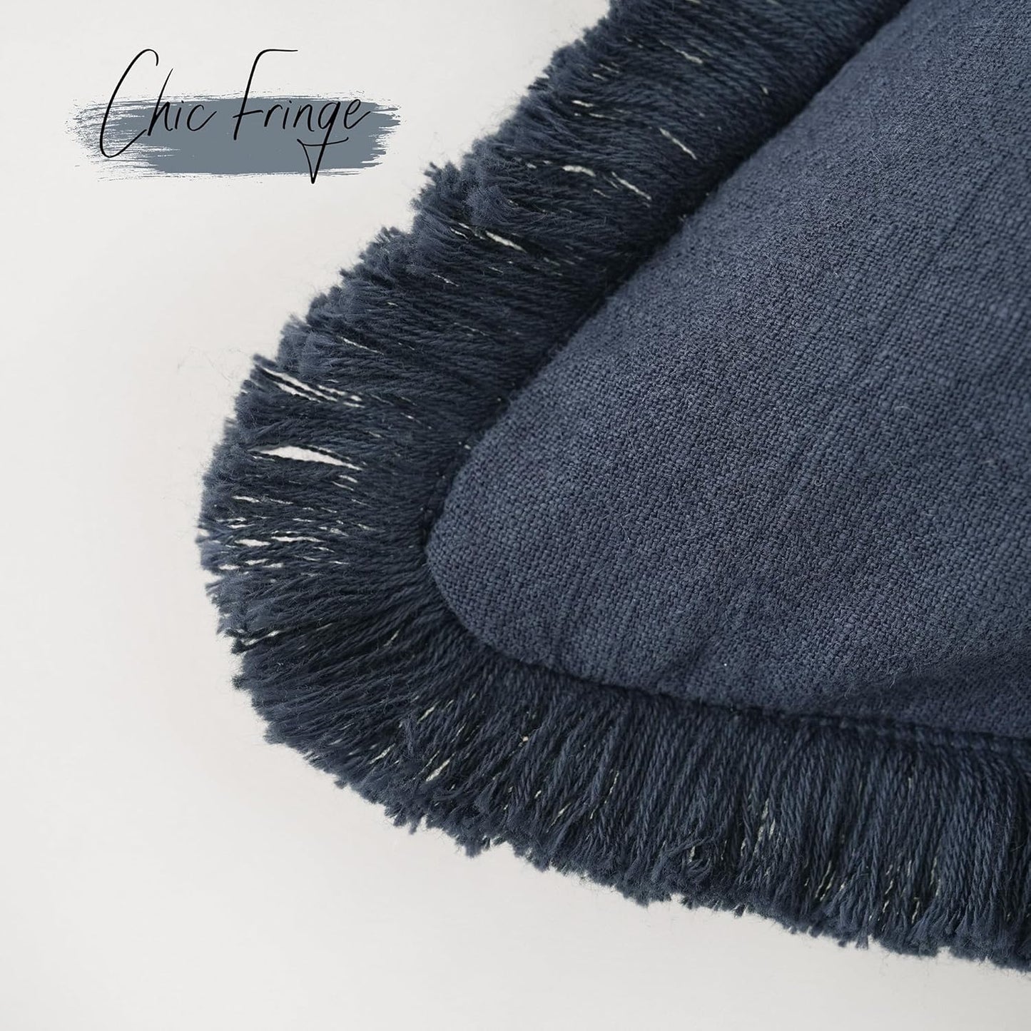 Foindtower Set of 2 Decorative Linen Fringe Throw Pillow Covers Boho Farmhouse Cushion Cover with Tassels Accent Pillowcase for Couch Bed Sofa Living Room Home Bedroom Decor, 12×24 Inch, Navy Blue