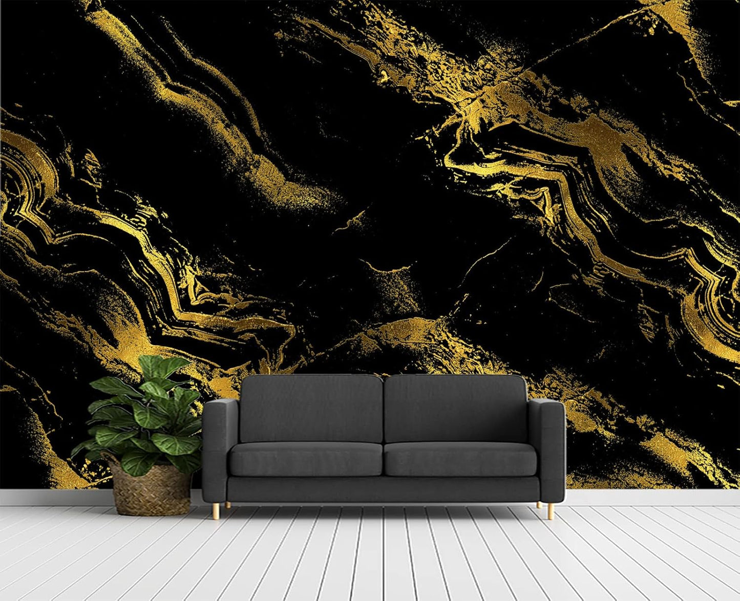 Black Gilded Marble Wall Mural Wallpaper for Bedroom 137" x 100"