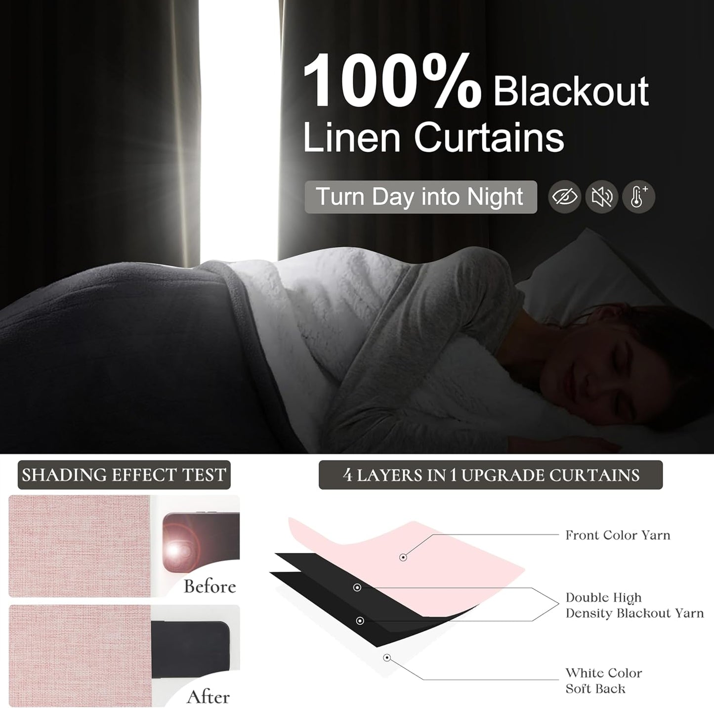 Baby Pink Black Out Curtains 96 Inch Long for Grils Bedroom 2 Panels Set, Cute Pinch Pleat Flax Linen Room Darkening Window Drapes with Back Tab for Dining Room Insulated Soundproof Curtain 96 Inches