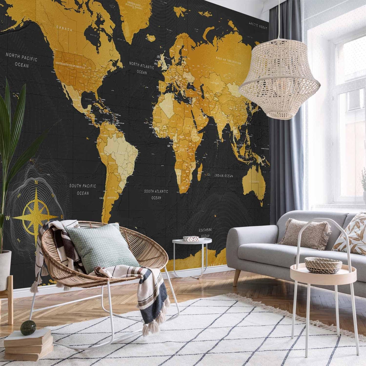artgeist Premium Wall Mural World Map 177x124 in - XXL Non-Woven Wallpaper Fleece Wall Decor Photo Print Picture Image Design Home Map of The World k-A-0130-a-a