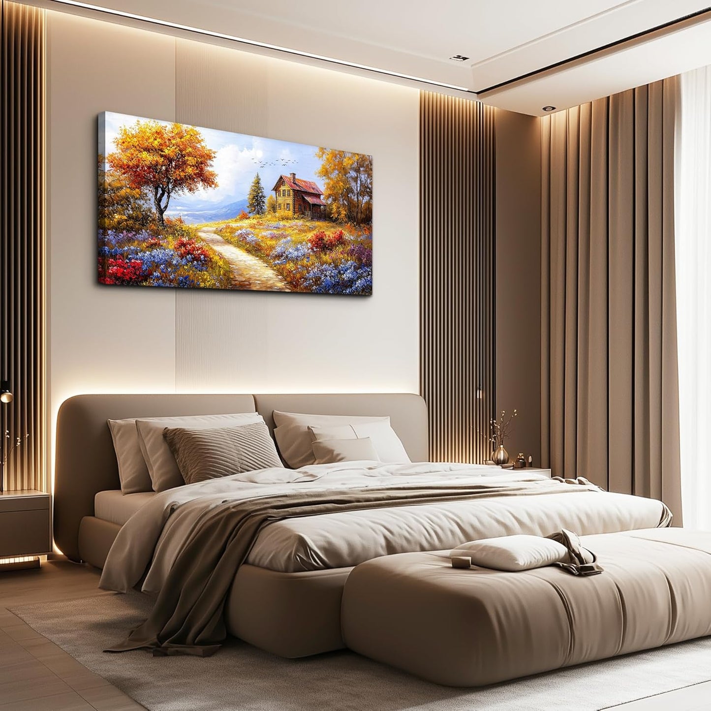 ZUITINGHUA Canvas Wall Art For Living Room Wall Decor For Bedroom Office Wall Decoration Yellow Tree Landscape Painting Farmhouse Pictures Artwork Room Aesthetic Home Decor 20x40 In