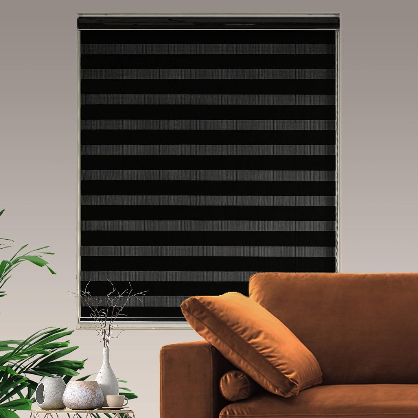 Blackout Zebra Blinds, Dual Layer Free-Stop, Room Darkening Zebra Shades, Blinds for Indoor Windows, Light Filtering Privacy Sheer Shade for Home(53" W X 72" H, Black)