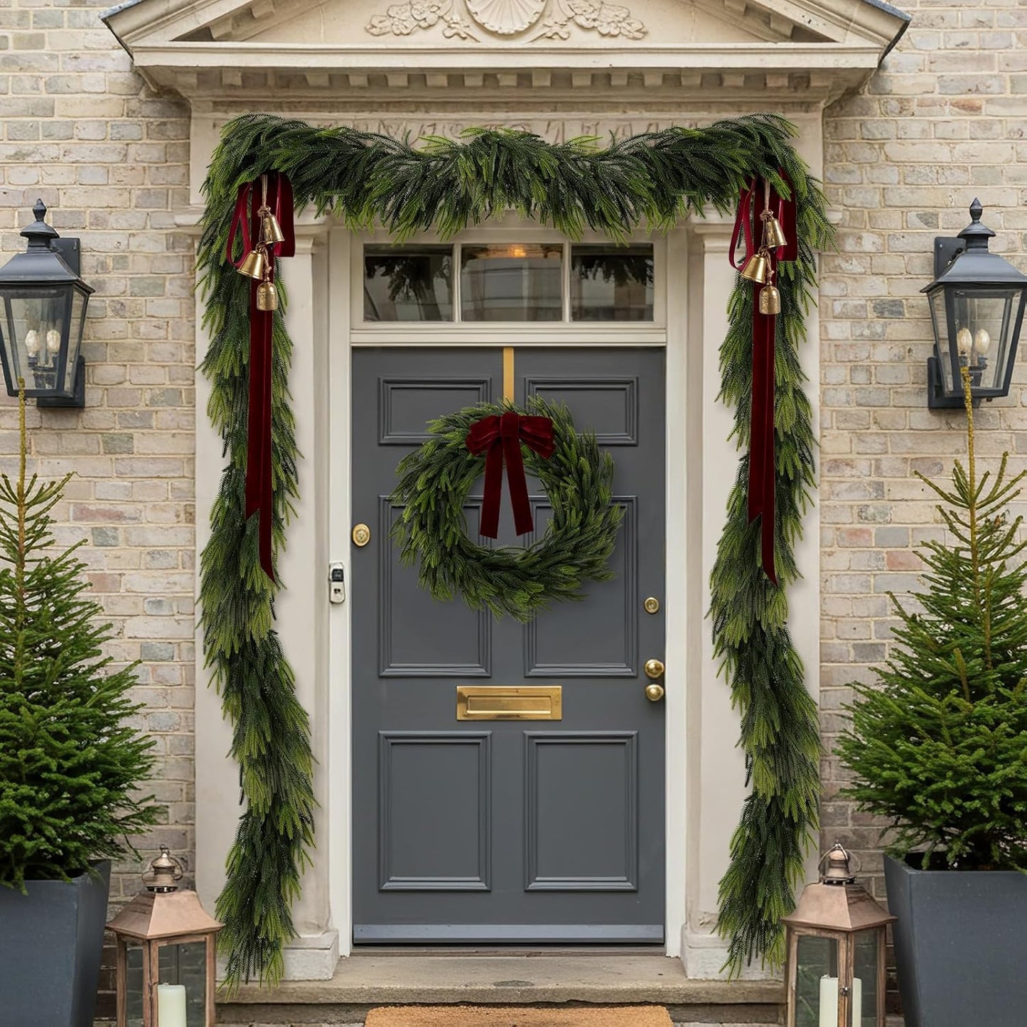 N&T NIETING 9FT Christmas Norfolk Pine Garland, Real Touch Pine Garlands Faux Greenery Garland Winter Christmas Garland for Table Mantle Holiday Indoor Outdoor Xmas Decorations (4 Pcs)