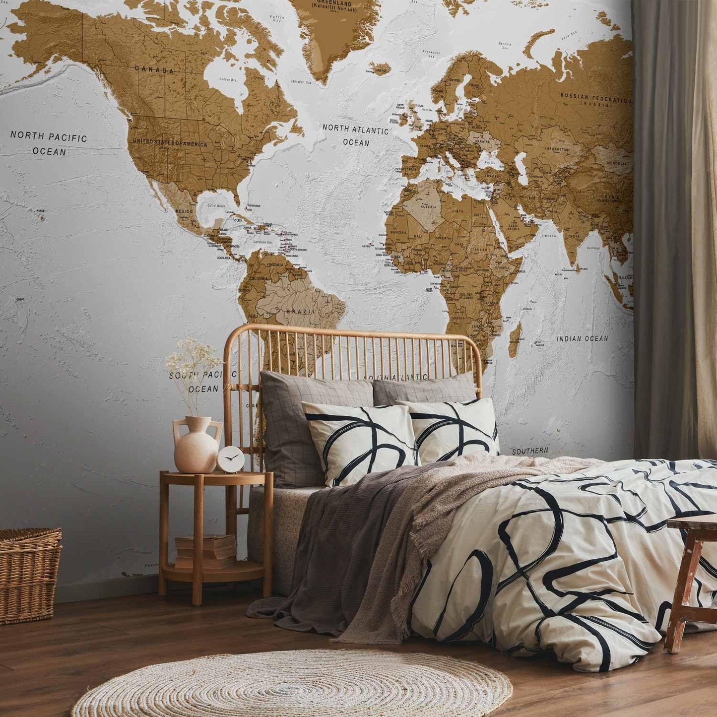 artgeist Premium Wall Mural World Map 157x110 in - XXL Non-Woven Wallpaper Fleece Wall Decor Photo Print Picture Image Design Home Map of The World k-A-0093-a-a