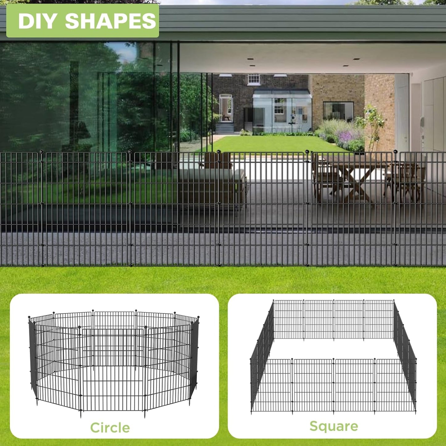 5 Panels No Dig Garden Fence with Gate, 34in(H) × 11.25ft(L) Decorative Metal Outdoor Dog Fence, Rustproof Pet Fencing for Yard, Patio, Flower Bed -Temporary Fencing| Easy to Install