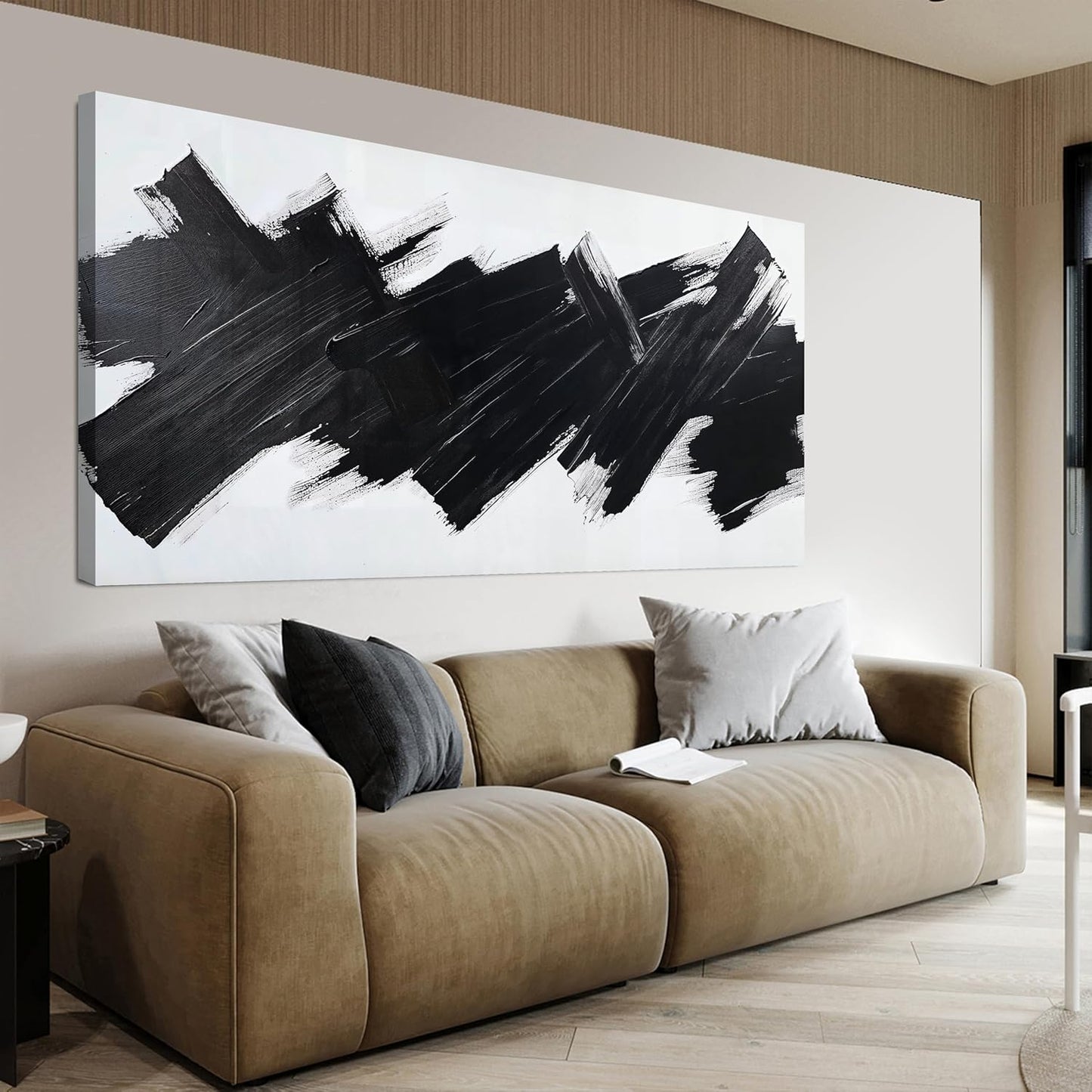 Abstract Wall Art Decor Modern Large Wall Art For Living Room Black Minimalist Wall Art Canvas Prints Black Abstract Art Wall Decorations Artwork for Walls Art Work For Home Office Wall Decor 24" X 48"