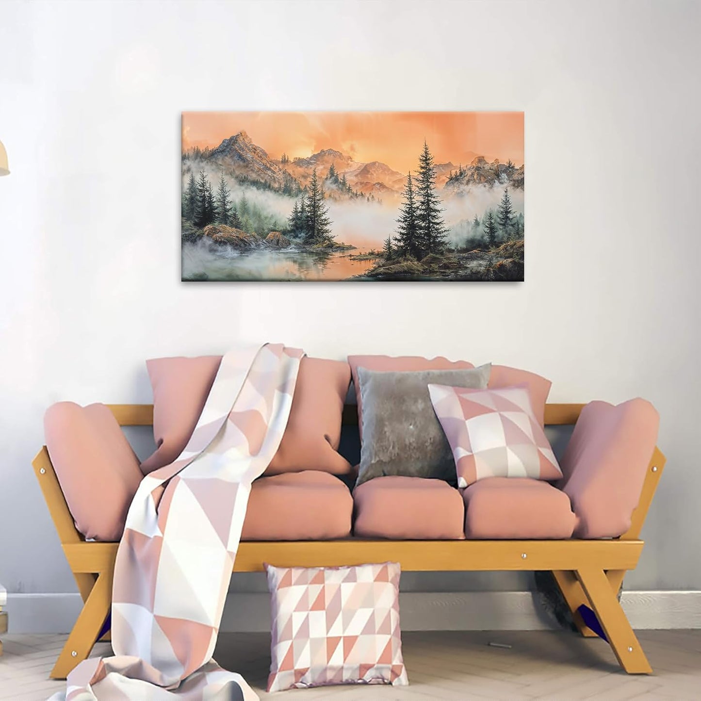 Tsomzxng Canvas Art Wall Decor For Living Room Mountain Wall Art Picture For Bedroom Modern Office Wall Decorations Forest River Landscape Paintings Pictures Artwork Aesthetic 20 X 40 In