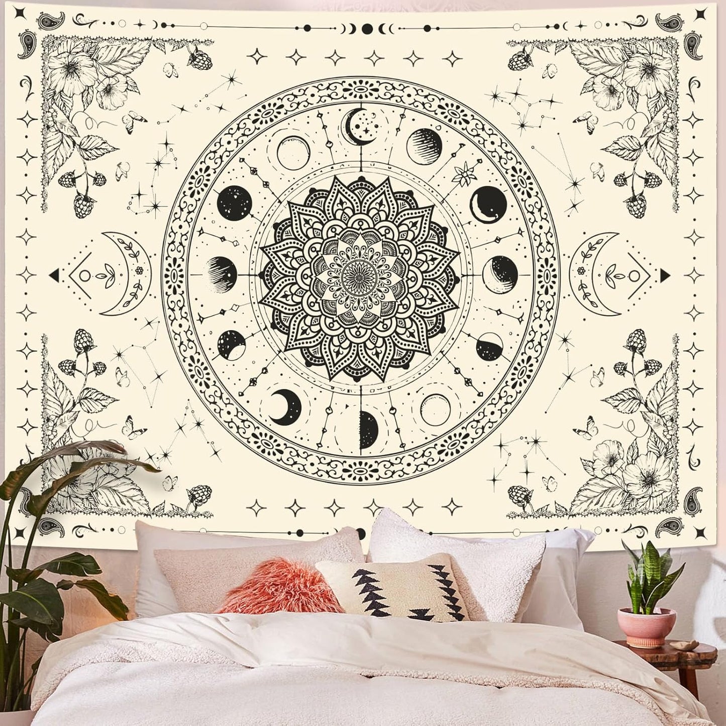 Lunerfex Mandala Moon Tapestry Boho Tapestry for Bedroom Black and White Tapestries Wall Hanging Living Room Wall Art and Home Decor 70x90