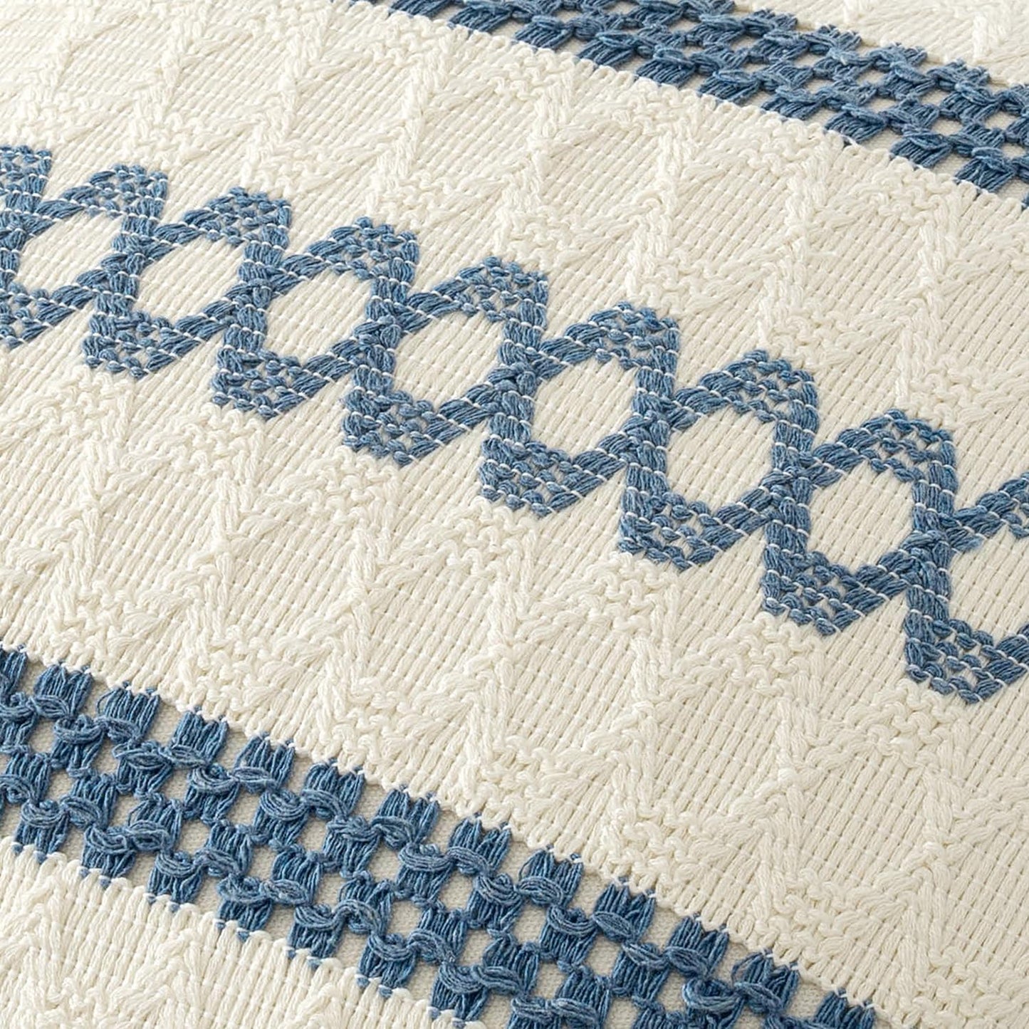 MIULEE Set of 2 Coastal Blue Boho Decorative Pillow Covers 16x16 Inch Farmhouse Rustic Couch Throw Pillows Modern Cotton Cushion Covers Retro Cute Macrame Woven Home Decor for Bed Sofa Chair