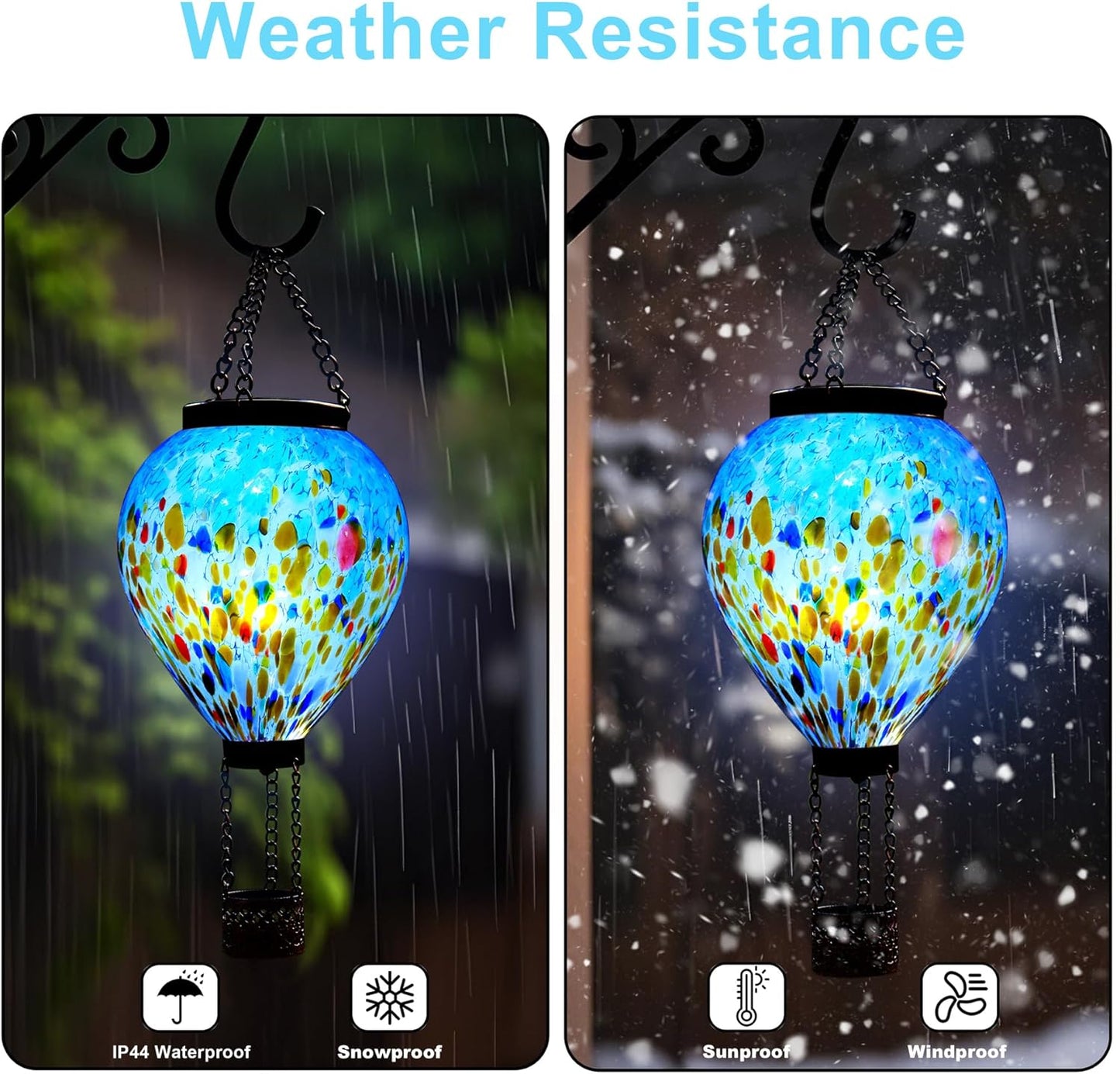 VOREEN Solar Hot Air Balloon Glass Lantern – Hand Blown Multicolor Glass Outdoor Hanging Light, IP44 Waterproof LED, Garden Patio Decoration Gift for Mom Wife Friend, Backyard Night Lighting Decor