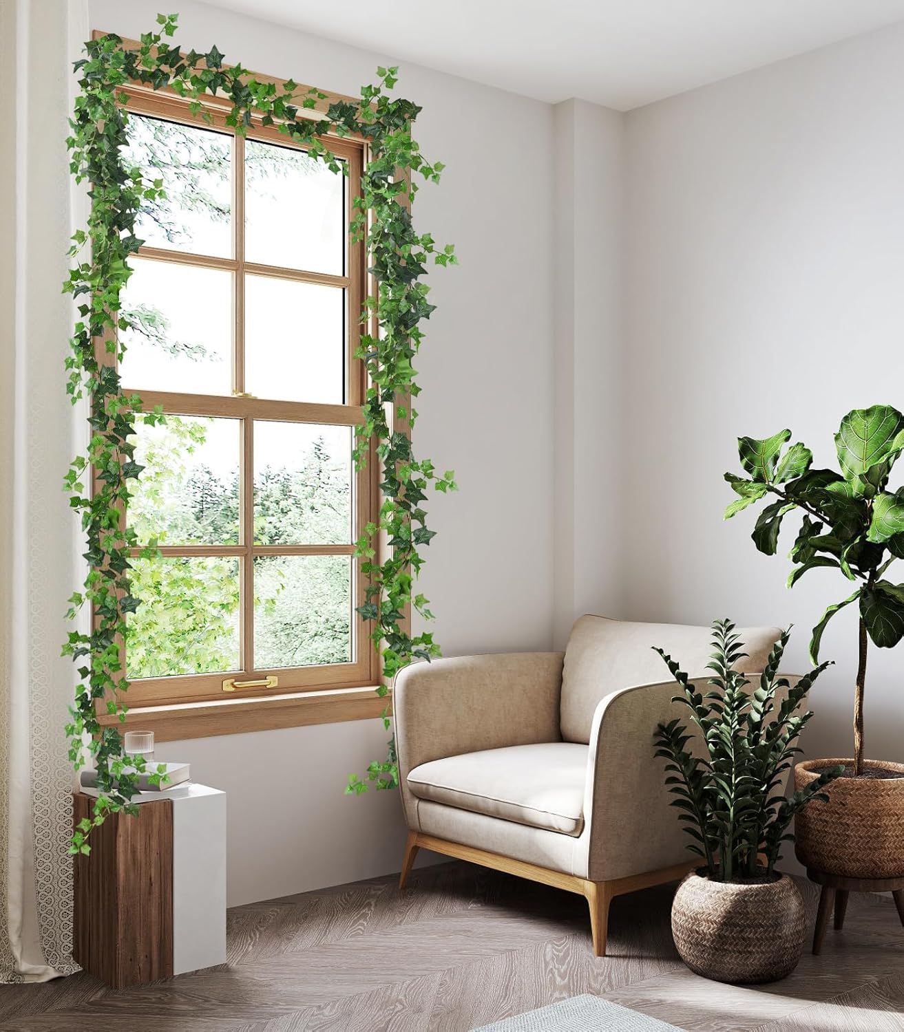 RECUTMS 6 Strands Artificial Vines Ivy Garland 6.4Ft Fake Vine with Silk Green Leaves Ivy Vines Faux Hanging Plants Greenery Decoration Vines for Home Wall Wedding Room Indoor Outdoor Decor(lvy)