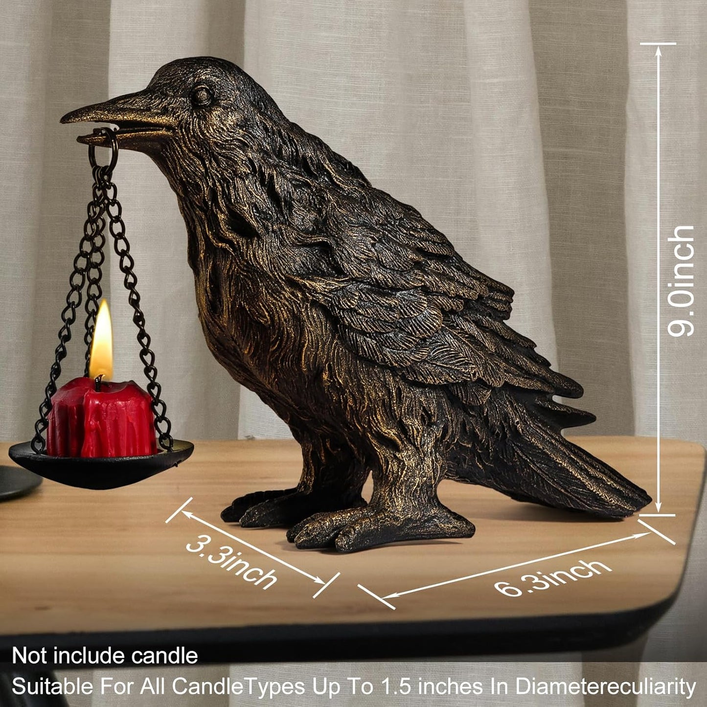 Gothic Home Decor Fake Crow Light Holder Raven Lamp Tealight Candle Holder Resin Statue Half Gold