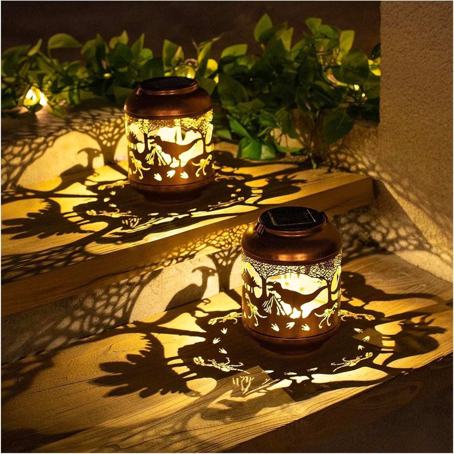 Dinosaur Solar Lanterns Outdoor Waterproof,Hanging Solar Lights Dinosaur Gifts for Women Men Metal LED Decorative Light for Yard,Patio,Lawn,Tabletop,Pathway,Landscape,Garden Decor