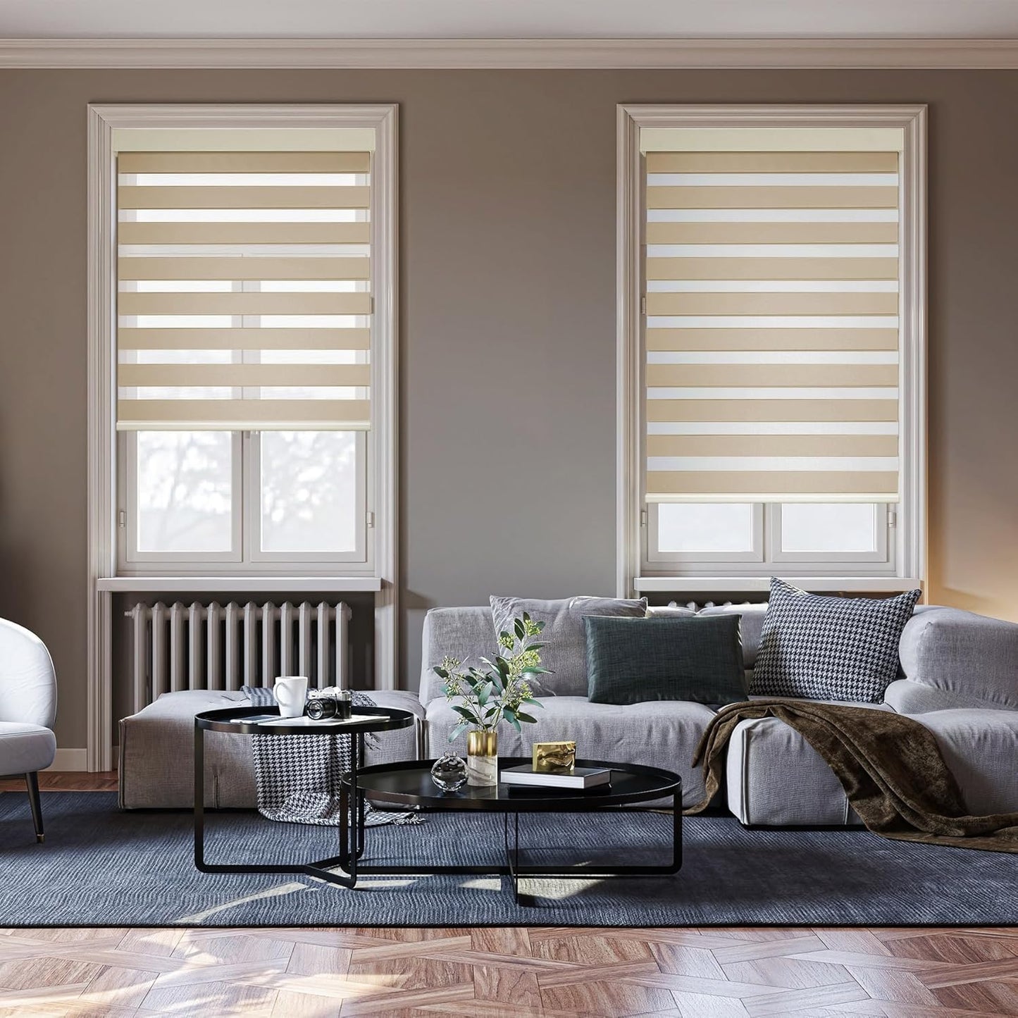 HESTIA Cordless Zebra Blinds Light Filtering Roller Shades UV Blocking Blackout Privacy Indoor Window Shades for Home Office Day and Night, Beige,37" W x 54" H