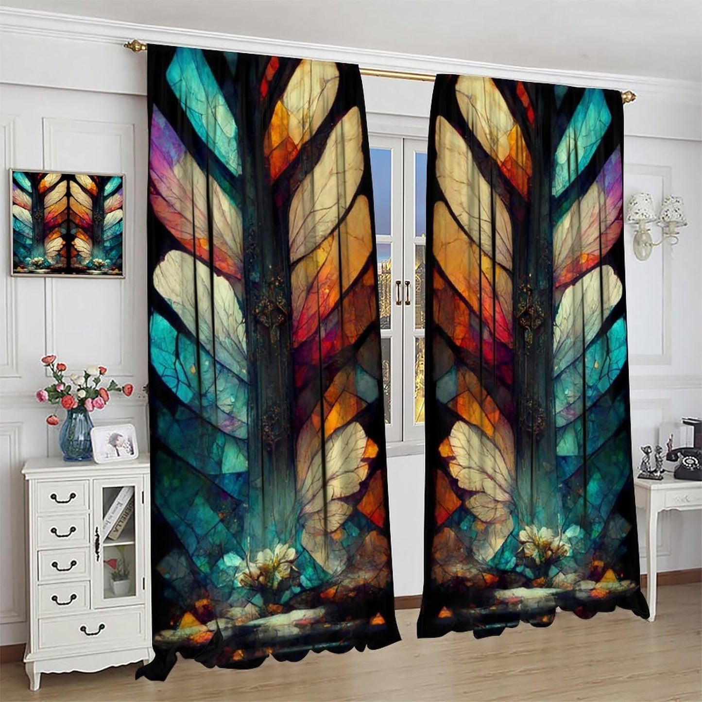 Stained Glass Curtains,Vintage Magical Colorful Abstract Art Home Decor Drapes for Bedroom Living Room Kitchen Window Treatment 2 Panels Set Total Size 84" W X 84" L Inch