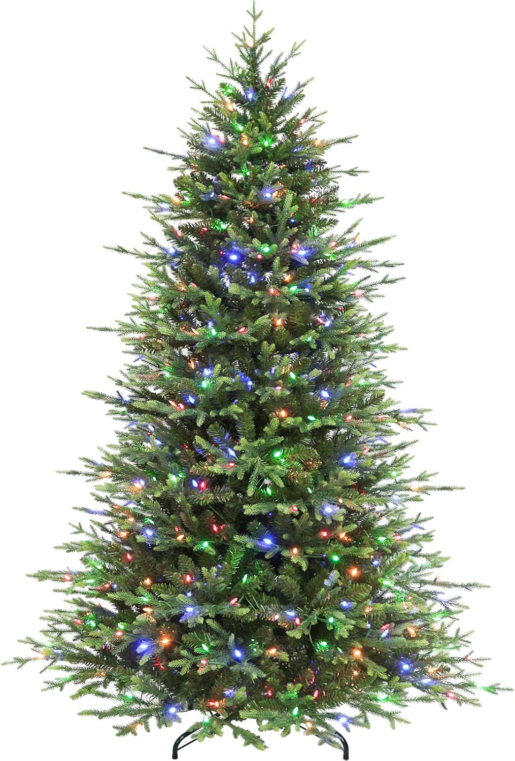 Hykolity 7.5 ft Prelit Christmas Tree, 2933 PE&PVC Realistic Branch Tips, Frasier Grande Christmas Tree with 450 Color Changing Twinkly LED Lights, Metal Stand and Hinged Branches, 10 Colors