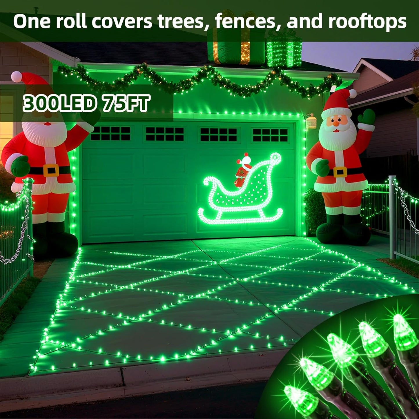300LED Christmas Lights Outdoor Indoor Use, 12 Lighting Modes 75ft Christmas Tree Lights with Timer, Dimmable Plug in Green LED StringLights Waterproof for Yard Tree Wedding Party Holiday Green