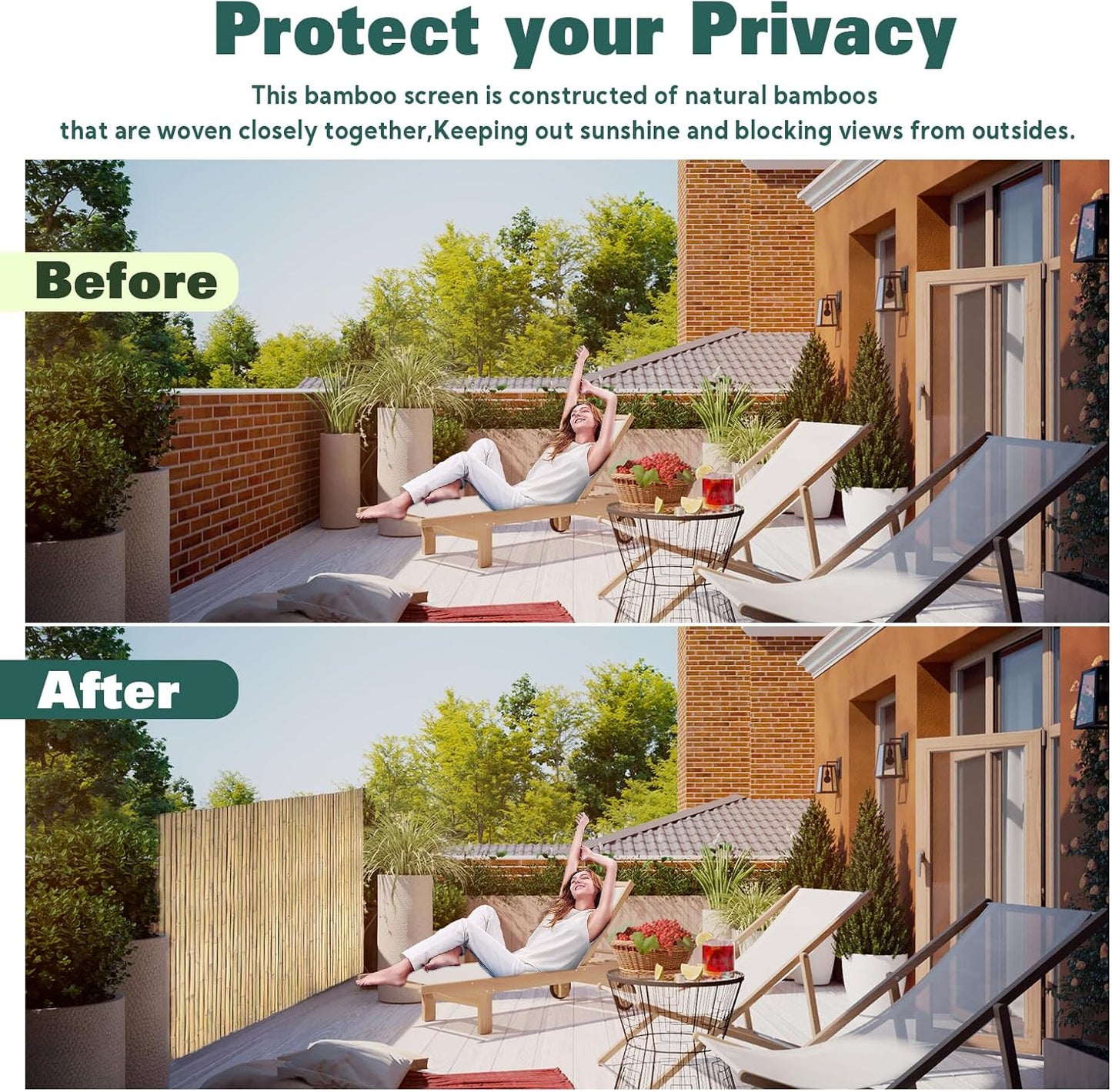 Natural Bamboo Fence 3ft H x 8ft L x 0.7In D, Eco-Friendly Privacy Fence for Outdoor Wall, Garden, Yard, Pool, Patio, Decorative Bamboo Fencing