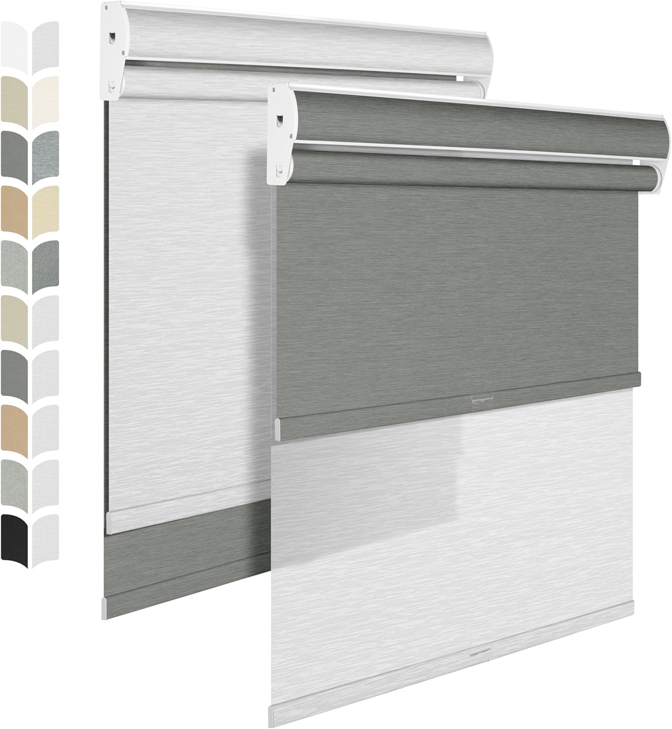 BERISSA Cordless Dual Roller Shades with Cassette Valance,Double Window Shades Blackout and Light Filtering Shades,Day and Night Roller Shades for Home Office Door.Grey and White.43 W x 86" H