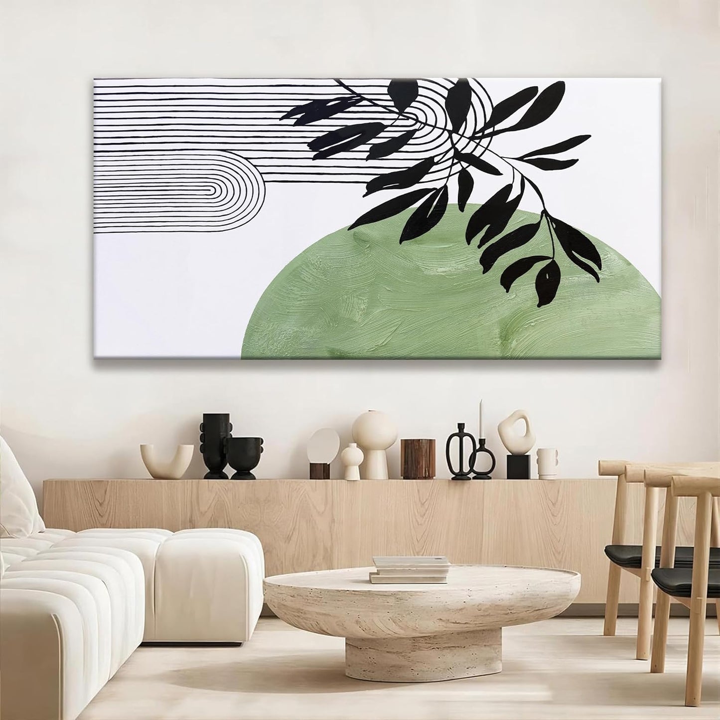 TAIJXAGSG Large Boho Green Wall Art For Living Room Century Modern Canvas Art Wall Decor Picture Painting Aesthetics Botanical Abstract Art Prints Bedroom Office Wall Hanging Decor 29x58 In