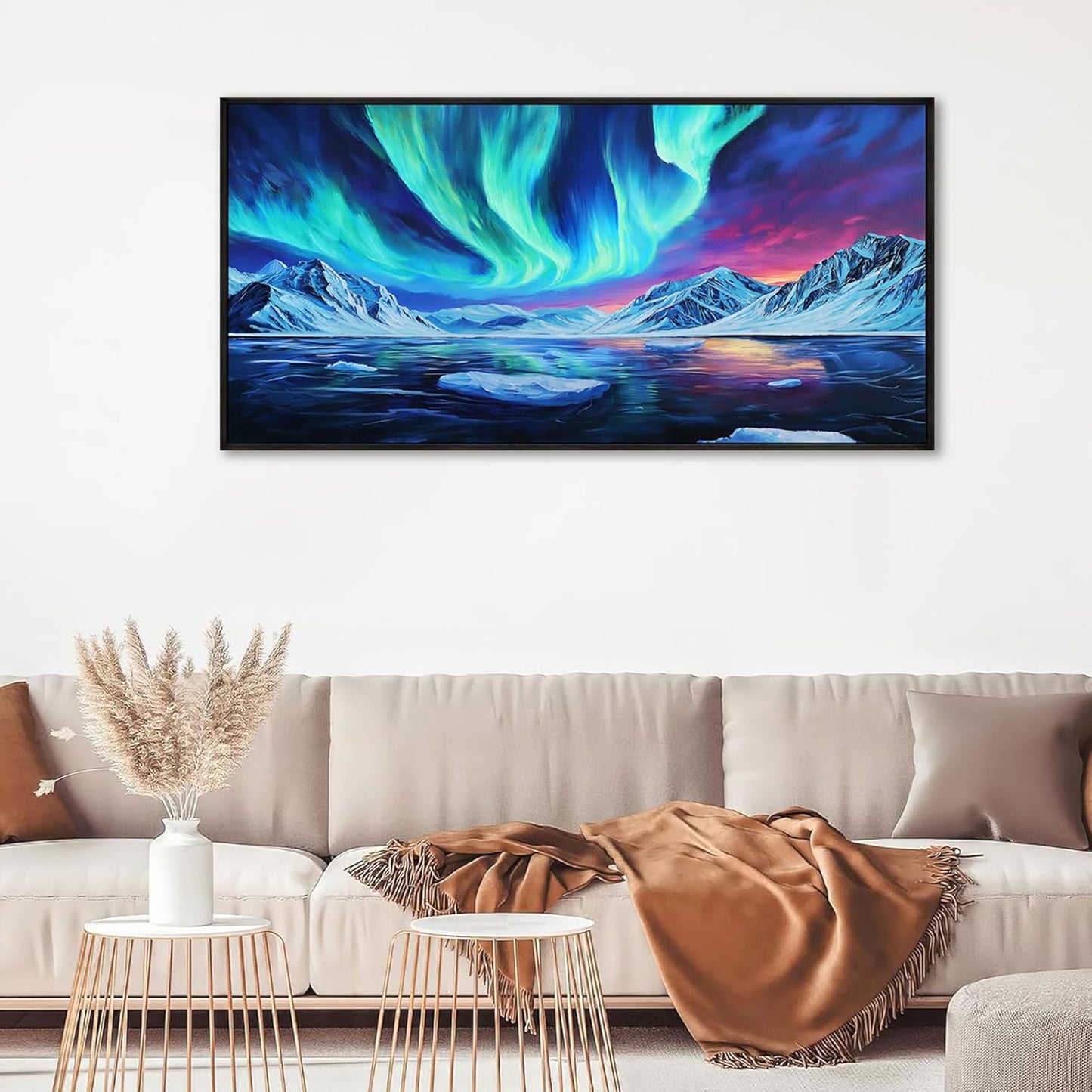 yiijeah Canvas Wall Art - Living Room Wall Decor Blue Aurora Scenery Paintings Framed Wall Pictures Artowrk for Walls Bedroom Nature Waterfall Landscape for Office Home Decor