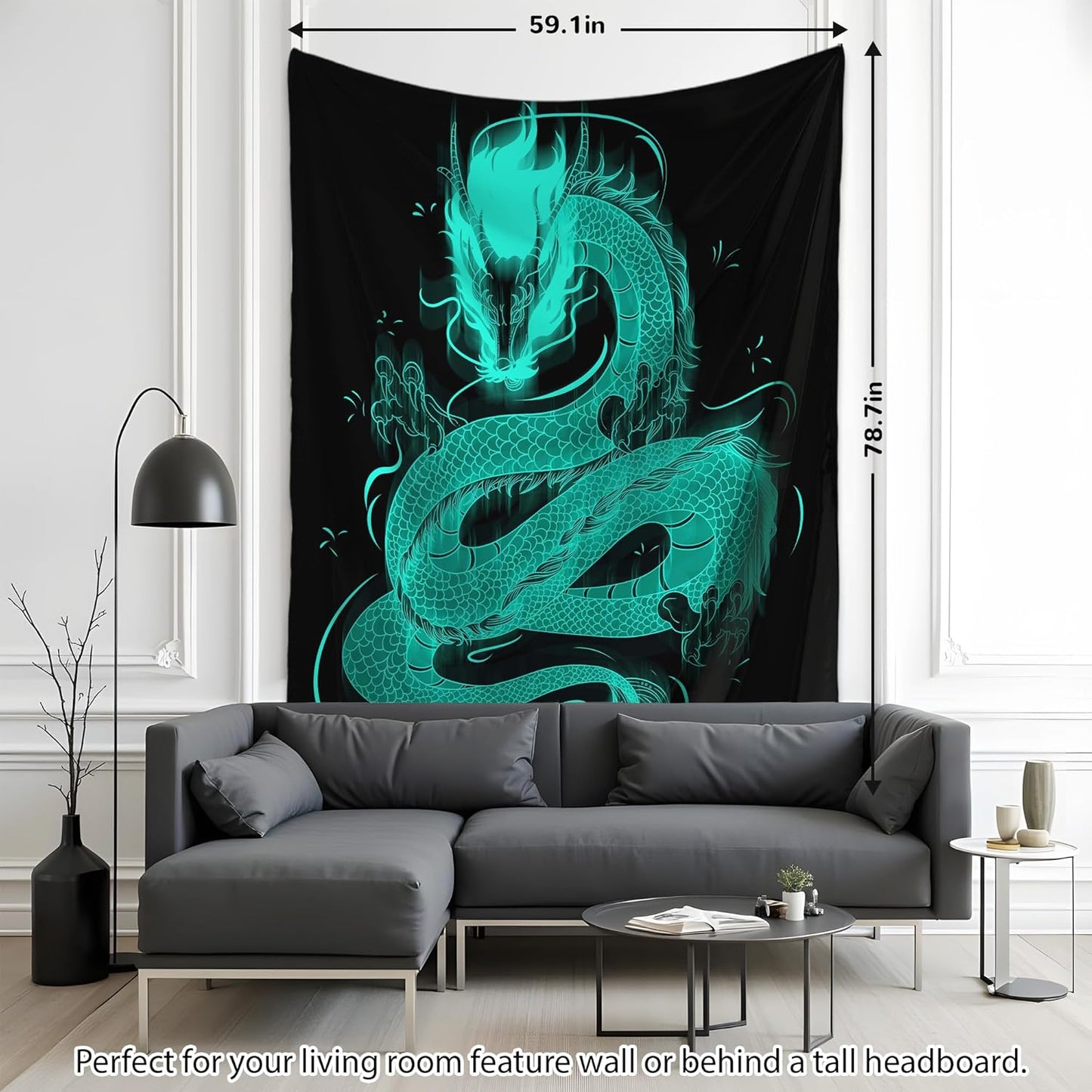 QGHOT Blacklight Dragon Tapestry Wall Hanging Cool Japanese Black Light Glow in the Dark Dragon Backdrop Uv Viking Tapestry for Boys Bedroom Mens Room Wall Deocr 80"x60"